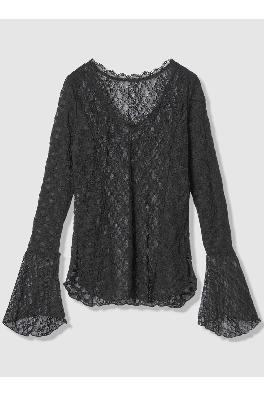 【アルアバイル/allureville】の【LOULOU WILLOUGHBY】ベルスリーブレースプルオーバー インテリア・キッズ・メンズ・レディースファッション・服の通販 founy(ファニー) ファッション Fashion レディースファッション Fashion for Women トップス・カットソー Cut & Sew Tops シャツ・ブラウス・オフィスカジュアル Elegant Blouses & Button-Ups ロングTシャツ・Tシャツ Longline T-Shirts & Tees カジュアルプルオーバー・ニットトップス Pullovers & Knit Tops / Casual Pullovers カットソー・ベーシックTシャツ Cut-and-Sewn Tops / Stretch Tees & Basics 2026年 2026 スリーブ Sleeve, Long Sleeve / Short Sleeve フレア Flare, Flared レース Lace, Lace Fabric ロング Long, Long-Length エレガント 上品 Elegant 夏 Summer 春 Spring S/S・春夏 SS, Spring/Summer, Warm Season ブラック|ID: prp329100004857921 ipo3291000000035877086