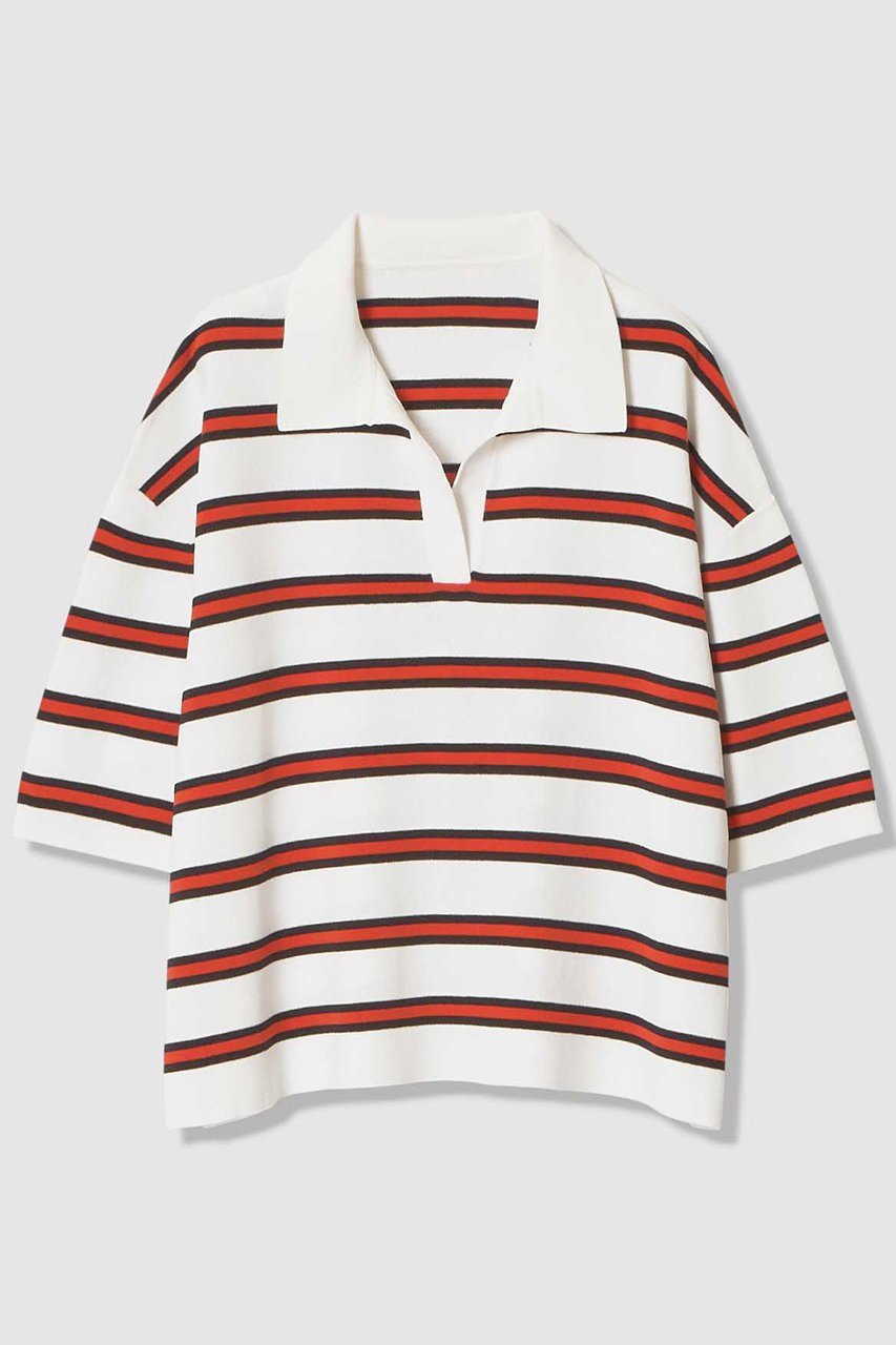 【アルアバイル/allureville】のボーダーポロ プルオーバー インテリア・キッズ・メンズ・レディースファッション・服の通販 founy(ファニー) 　ファッション　Fashion　レディースファッション　Fashion for Women　トップス・カットソー　Cut & Sew Tops　ニット　Knit Tops & Sweaters　カジュアルプルオーバー・ニットトップス　Pullovers & Knit Tops / Casual Pullovers　2026年　2026　ツイスト　Tweed, Tweed Fabric　ボーダー　Border, Stripe　ワイド　Wide, Wide Fit　人気　Popular, Best Seller　夏　Summer　春　Spring　S/S・春夏　SS, Spring/Summer, Warm Season　ホワイト系|ID: prp329100004857930 ipo3291000000035877161