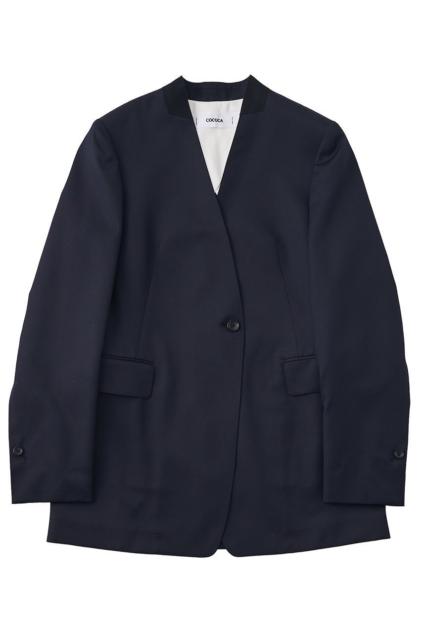 【ザ ストア バイ シー/THE STORE by C】の【COCUCA】ノーカラージャケット インテリア・キッズ・メンズ・レディースファッション・服の通販 founy(ファニー) 　ファッション　Fashion　レディースファッション　Fashion for Women　アウター　Coat / Outerwear Collection　レディースジャケット・軽アウター　Jackets　ノーカラージャケット / シンプル上品コーデ　Collarless Jackets　2026年　2026　シェイプ　Shape, Slim Fit　シルク　Silk, 100% Silk　ジャケット　Jacket, Outerwear　スーツ　Suit, Formalwear　ボックス　Boxy, Box Shape　メンズ　Men's, Menswear　夏　Summer　春　Spring　S/S・春夏　SS, Spring/Summer, Warm Season　ダークネイビー|ID: prp329100004858135 ipo3291000000035890791