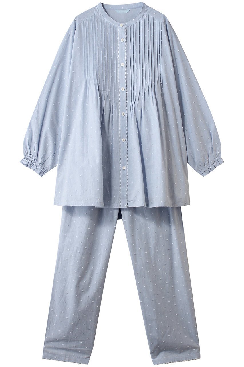 【キッドブルー/KID BLUE】の26ドビードットシャンブレーパジャマ インテリア・キッズ・メンズ・レディースファッション・服の通販 founy(ファニー) 　ファッション　Fashion　レディースファッション　Fashion for Women　トップス・カットソー　Cut & Sew Tops　ギャザー　Gathered, Ruffled　スリーブ　Sleeve, Long Sleeve / Short Sleeve　ドット　Polka Dot, Dot Pattern　パジャマ　Pajamas, Sleepwear　ロング　Long, Long-Length　新作・新入荷　New Arrivals / New In　サックス|ID: prp329100004859494 ipo3291000000035952206