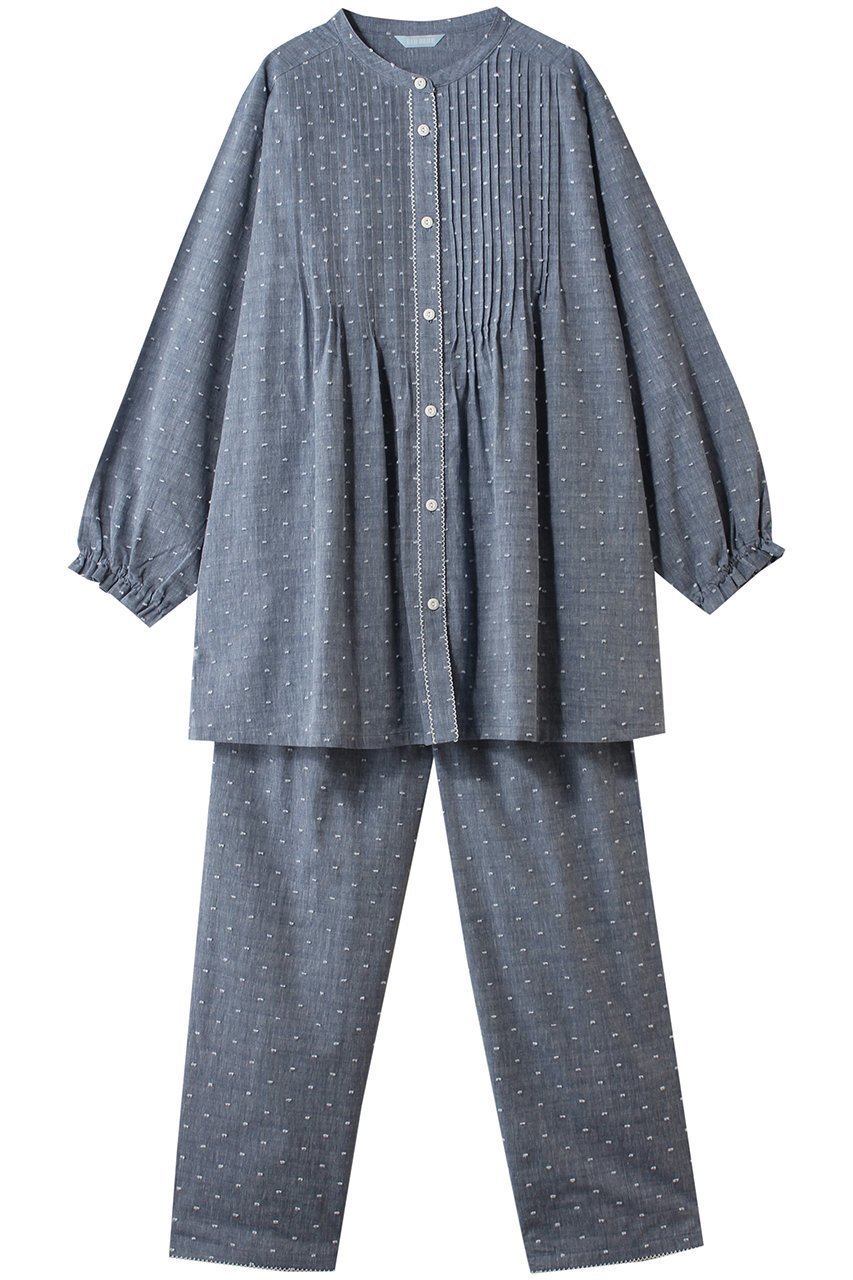 【キッドブルー/KID BLUE】の26ドビードットシャンブレーパジャマ インテリア・キッズ・メンズ・レディースファッション・服の通販 founy(ファニー) 　ファッション　Fashion　レディースファッション　Fashion for Women　トップス・カットソー　Cut & Sew Tops　ギャザー　Gathered, Ruffled　スリーブ　Sleeve, Long Sleeve / Short Sleeve　ドット　Polka Dot, Dot Pattern　パジャマ　Pajamas, Sleepwear　ロング　Long, Long-Length　新作・新入荷　New Arrivals / New In　ネイビー|ID: prp329100004859494 ipo3291000000035952207