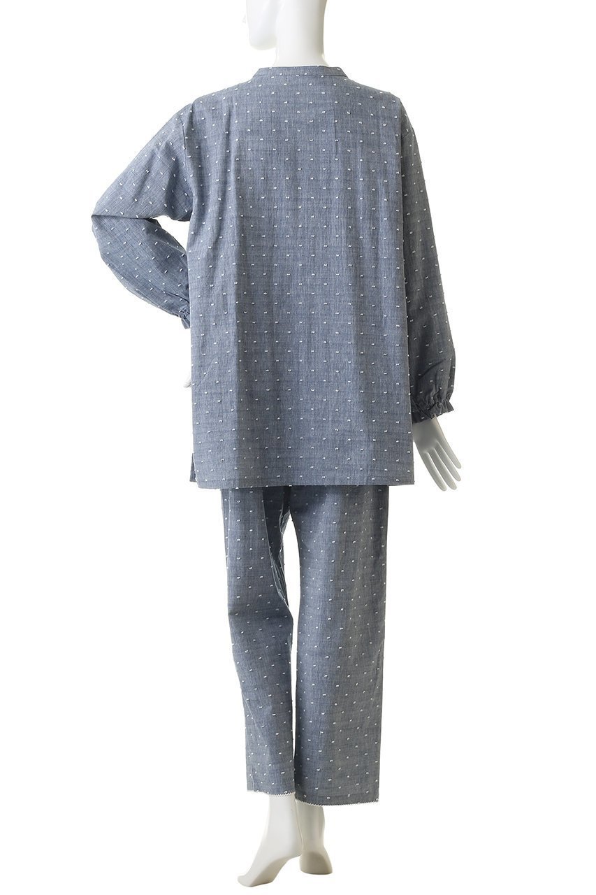 【キッドブルー/KID BLUE】の26ドビードットシャンブレーパジャマ 人気、トレンドファッション・服の通販 founy(ファニー) 　ファッション　Fashion　レディースファッション　Fashion for Women　トップス・カットソー　Cut & Sew Tops　ギャザー　Gathered, Ruffled　スリーブ　Sleeve, Long Sleeve / Short Sleeve　ドット　Polka Dot, Dot Pattern　パジャマ　Pajamas, Sleepwear　ロング　Long, Long-Length　新作・新入荷　New Arrivals / New In　other-4|ID: prp329100004859494 ipo3291000000035952210