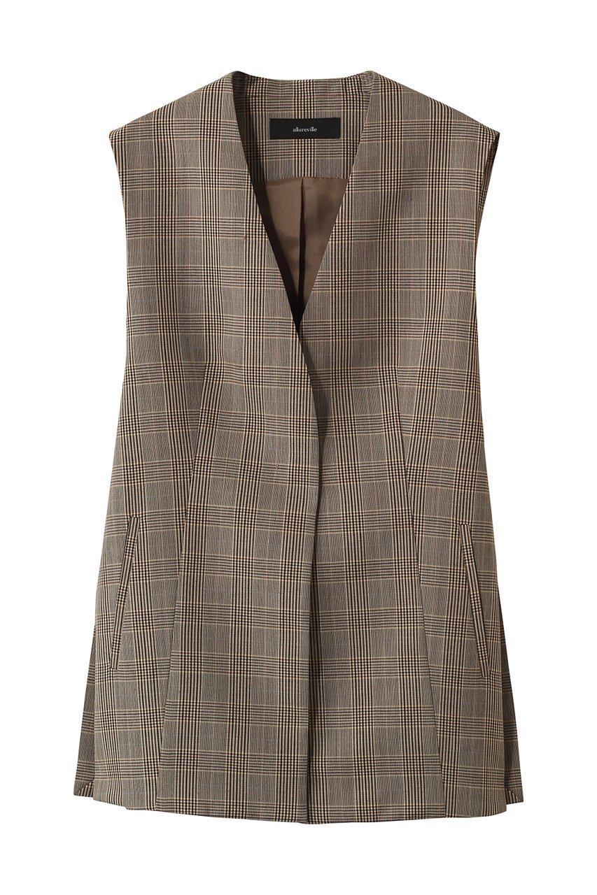 【アルアバイル/allureville】のポプリンチェックスリットジレ インテリア・キッズ・メンズ・レディースファッション・服の通販 founy(ファニー) 　ファッション　Fashion　レディースファッション　Fashion for Women　アウター　Coat / Outerwear Collection　レディースジャケット・軽アウター　Jackets　2026年　2026　エレガント 上品　Elegant　ジャケット　Jacket, Outerwear　スリット　Slit, Slit Detail　ベスト　Vest, Waistcoat　夏　Summer　春　Spring　S/S・春夏　SS, Spring/Summer, Warm Season　ブラウン系|ID: prp329100004859553 ipo3291000000035952680