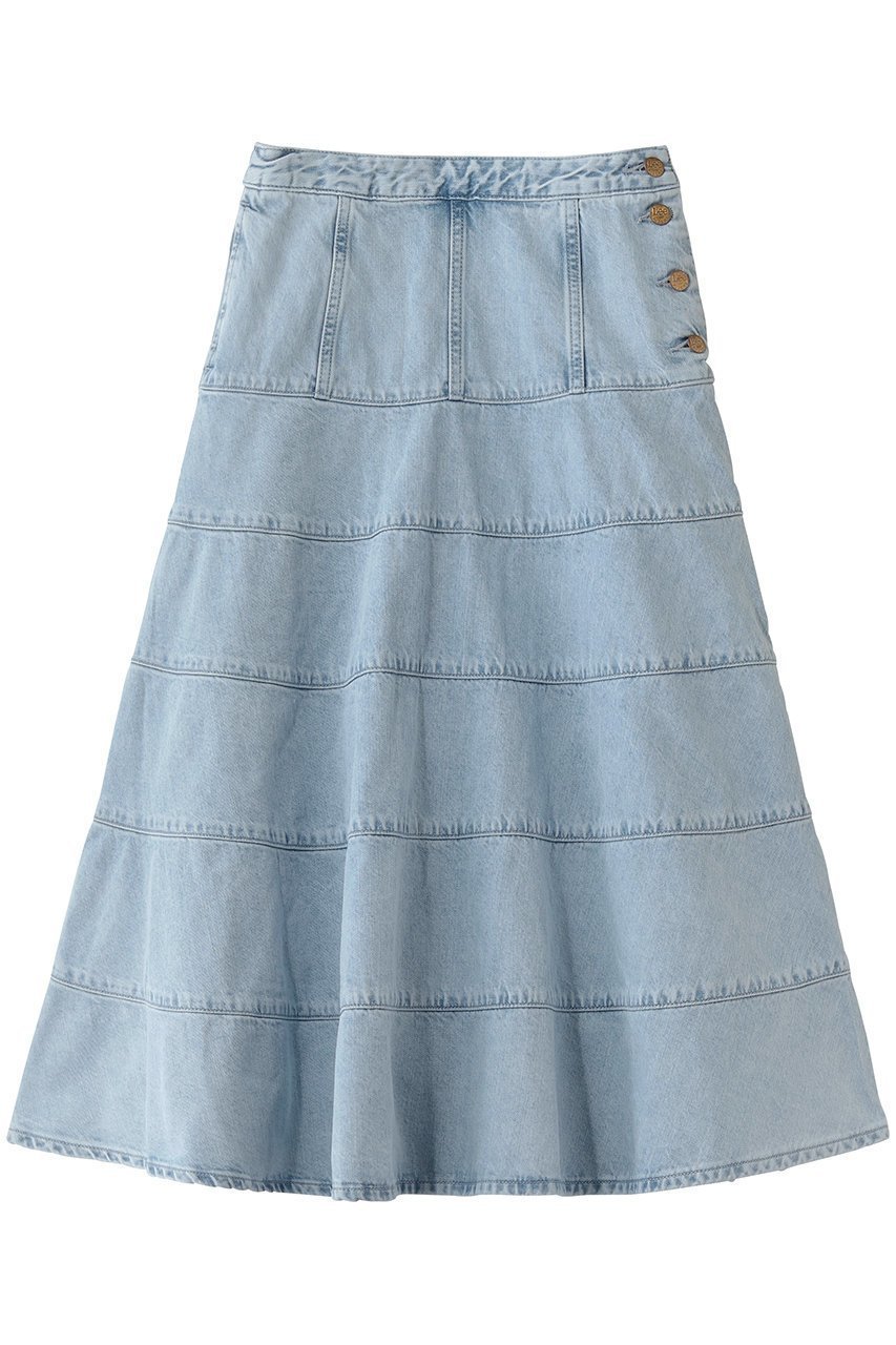 【ランバン オン ブルー/LANVIN en Bleu】のLee×LANVIN en Bleuデニムフレアスカート インテリア・キッズ・メンズ・レディースファッション・服の通販 founy(ファニー) 　ファッション　Fashion　レディースファッション　Fashion for Women　スカート　Skirts　Aライン・フレアスカート　A-Line & Flared Skirts　ロングスカート　Long Skirts / Maxi & Midi Skirts　デニム　Denim, Jeans Material　ファブリック　Fabric, Textile　フレア　Flare, Flared　ブリーチ　Bleach, Washed Finish　ロング　Long, Long-Length　ヴィンテージ　Vintage Style　エレガント 上品　Elegant　ブルー|ID: prp329100004859594 ipo3291000000036792787