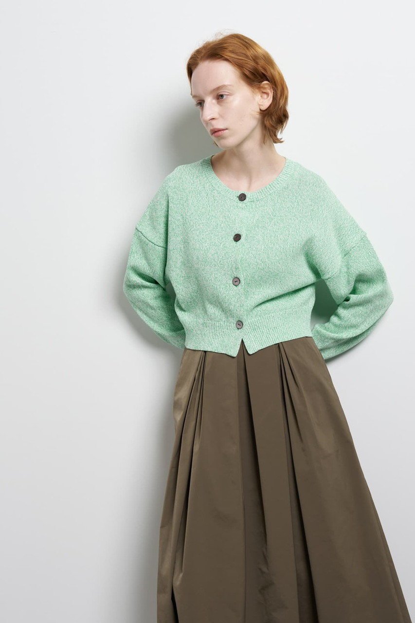 【ランバン オン ブルー/LANVIN en Bleu】のメランジニットカーディガン インテリア・キッズ・メンズ・レディースファッション・服の通販 founy(ファニー) 　ファッション　Fashion　レディースファッション　Fashion for Women　トップス・カットソー　Cut & Sew Tops　ニット　Knit Tops & Sweaters　カーディガン・羽織り　Layered Style Cardigans　2026年　2026　カーディガン　Cardigan, Knitwear　バランス　Balance, Style Balance　ファブリック　Fabric, Textile　ペーパー　Paper, Kraft Paper　ボトム　Bottoms, Lower Wear　ワイド　Wide, Wide Fit　夏　Summer　春　Spring　S/S・春夏　SS, Spring/Summer, Warm Season　グリーン|ID: prp329100004859601 ipo3291000000035956275