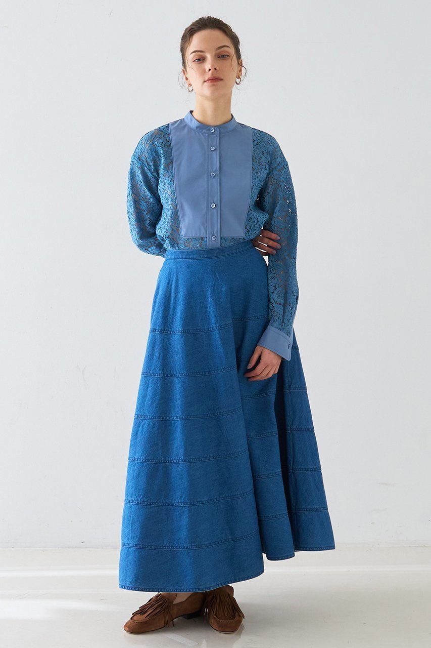 【デザイン ワークス/DESIGN WORKS】の【セットアップ対応】コードレースドッキングシャツ 人気、トレンドファッション・服の通販 founy(ファニー) 　ファッション　Fashion　レディースファッション　Fashion for Women　トップス・カットソー　Cut & Sew Tops　シャツ・ブラウス・オフィスカジュアル　Elegant Blouses & Button-Ups　2026年　2026　コンビ　Combo, Combination Style　スリーブ　Sleeve, Long Sleeve / Short Sleeve　セットアップ　Set-Up, Coordinated Outfit　デニム　Denim, Jeans Material　フロント　Front, Front Design　プリーツ　Pleats, Pleated　レース　Lace, Lace Fabric　ロング　Long, Long-Length　エレガント 上品　Elegant　夏　Summer　春　Spring　S/S・春夏　SS, Spring/Summer, Warm Season　other-6|ID: prp329100004859628 ipo3291000000035956486