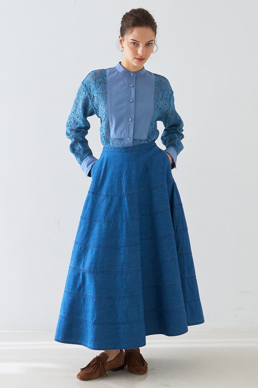 【デザイン ワークス/DESIGN WORKS】の【セットアップ対応】コードレースドッキングシャツ 人気、トレンドファッション・服の通販 founy(ファニー) 　ファッション　Fashion　レディースファッション　Fashion for Women　トップス・カットソー　Cut & Sew Tops　シャツ・ブラウス・オフィスカジュアル　Elegant Blouses & Button-Ups　2026年　2026　コンビ　Combo, Combination Style　スリーブ　Sleeve, Long Sleeve / Short Sleeve　セットアップ　Set-Up, Coordinated Outfit　デニム　Denim, Jeans Material　フロント　Front, Front Design　プリーツ　Pleats, Pleated　レース　Lace, Lace Fabric　ロング　Long, Long-Length　エレガント 上品　Elegant　夏　Summer　春　Spring　S/S・春夏　SS, Spring/Summer, Warm Season　other-7|ID: prp329100004859628 ipo3291000000035956487