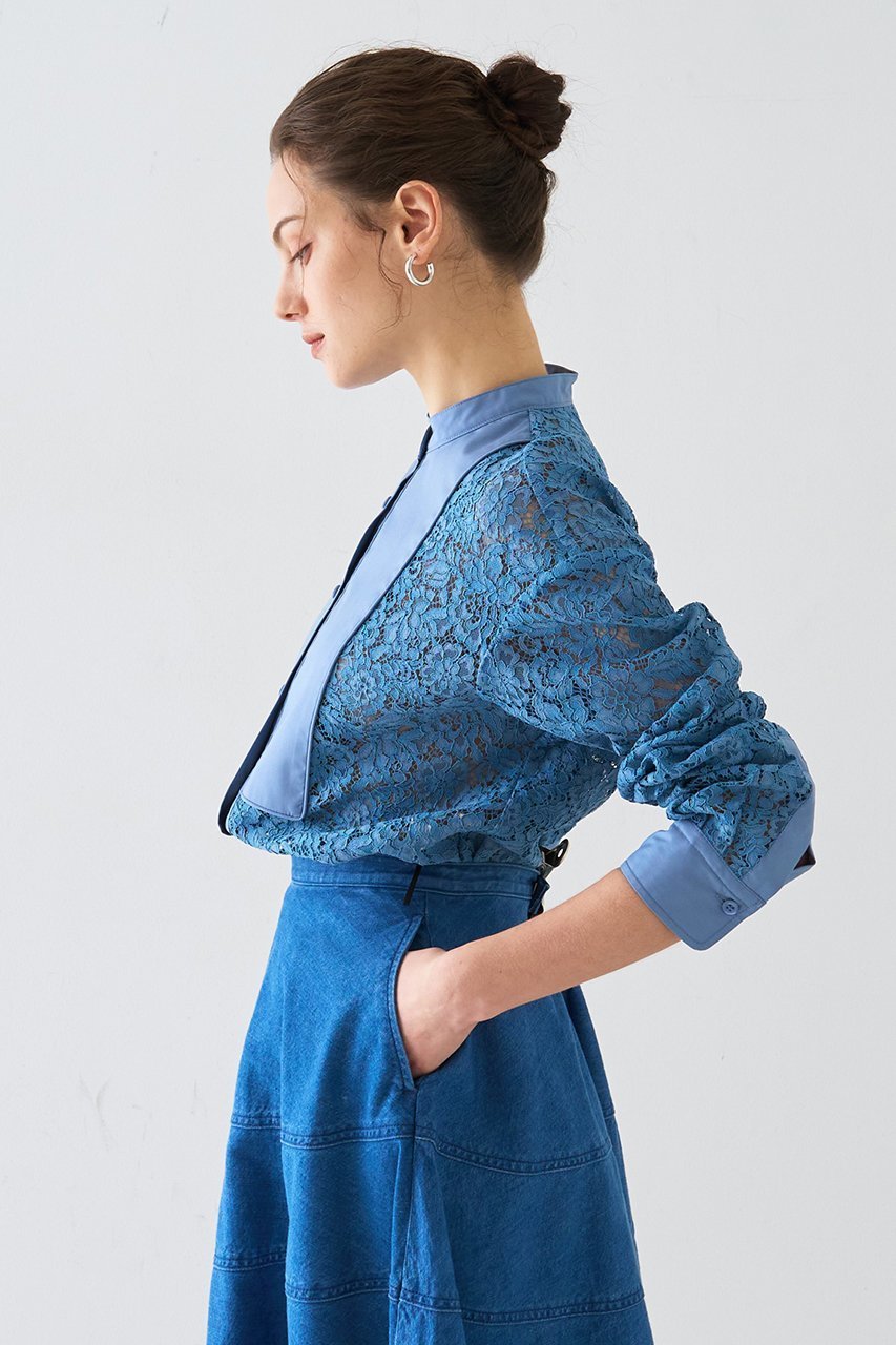 【デザイン ワークス/DESIGN WORKS】の【セットアップ対応】コードレースドッキングシャツ 人気、トレンドファッション・服の通販 founy(ファニー) 　ファッション　Fashion　レディースファッション　Fashion for Women　トップス・カットソー　Cut & Sew Tops　シャツ・ブラウス・オフィスカジュアル　Elegant Blouses & Button-Ups　2026年　2026　コンビ　Combo, Combination Style　スリーブ　Sleeve, Long Sleeve / Short Sleeve　セットアップ　Set-Up, Coordinated Outfit　デニム　Denim, Jeans Material　フロント　Front, Front Design　プリーツ　Pleats, Pleated　レース　Lace, Lace Fabric　ロング　Long, Long-Length　エレガント 上品　Elegant　夏　Summer　春　Spring　S/S・春夏　SS, Spring/Summer, Warm Season　other-8|ID: prp329100004859628 ipo3291000000035956488