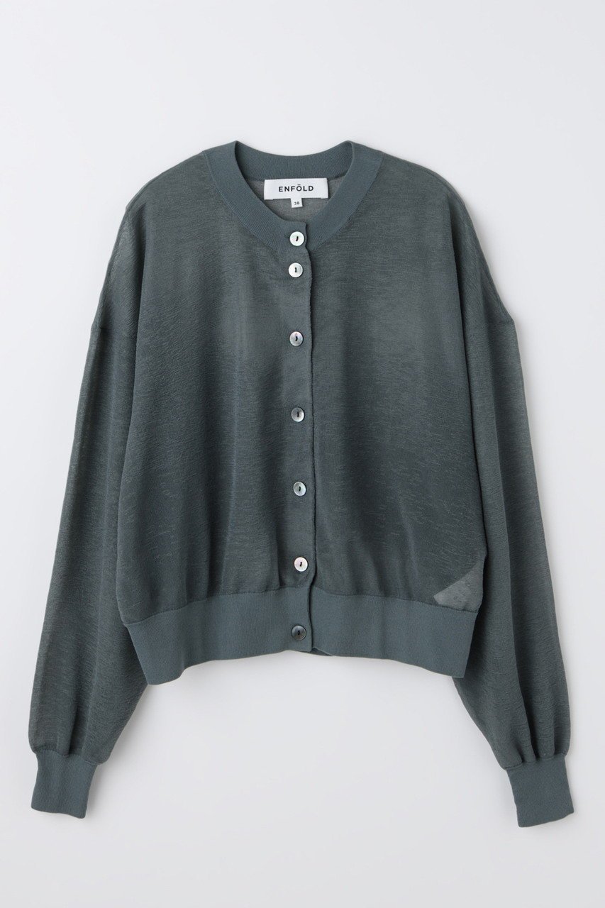 【エンフォルド/ENFOLD】のSHEER CARDIGAN インテリア・キッズ・メンズ・レディースファッション・服の通販 founy(ファニー) 　ファッション　Fashion　レディースファッション　Fashion for Women　トップス・カットソー　Cut & Sew Tops　ニット　Knit Tops & Sweaters　カーディガン・羽織り　Layered Style Cardigans　カーディガン　Cardigan, Knitwear　ギャザー　Gathered, Ruffled　クロップド　Cropped, Short Length　バランス　Balance, Style Balance　ワンポイント　One Point, Statement Accent　春　Spring　グレー|ID: prp329100004860754 ipo3291000000036782104