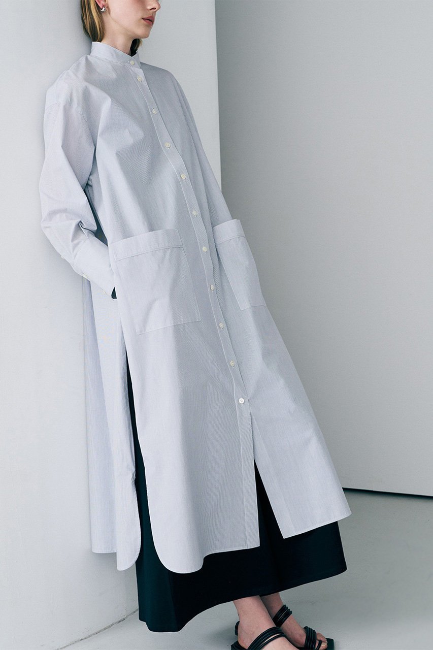 【アンクレイヴ/uncrave】のコットンクロスストライプ シャツワンピース 人気、トレンドファッション・服の通販 founy(ファニー) 　ファッション　Fashion　レディースファッション　Fashion for Women　ワンピース　Dresses　シャツワンピース / 1枚で着映えコーデ　Shirt Dresses　チュニック　Tunic Tops & Dresses　おすすめ　Recommended / Our Picks　ストライプ　Stripe, Striped Pattern　ストレート　Straight, Straight Cut　スリット　Slit, Slit Detail　チュニック　Tunic, Long Top　ドレス　Dress, One-Piece　ロング　Long, Long-Length　新作・新入荷　New Arrivals / New In　無地　Plain, Solid Color　other-5|ID: prp329100004860792 ipo3291000000035999803
