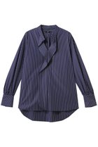 【エムフィル/M Fil】のポリエステル コットン ストライプシャープ フリルブラウス ネイビー|ID: prp329100004860801 ipo3291000000035999876