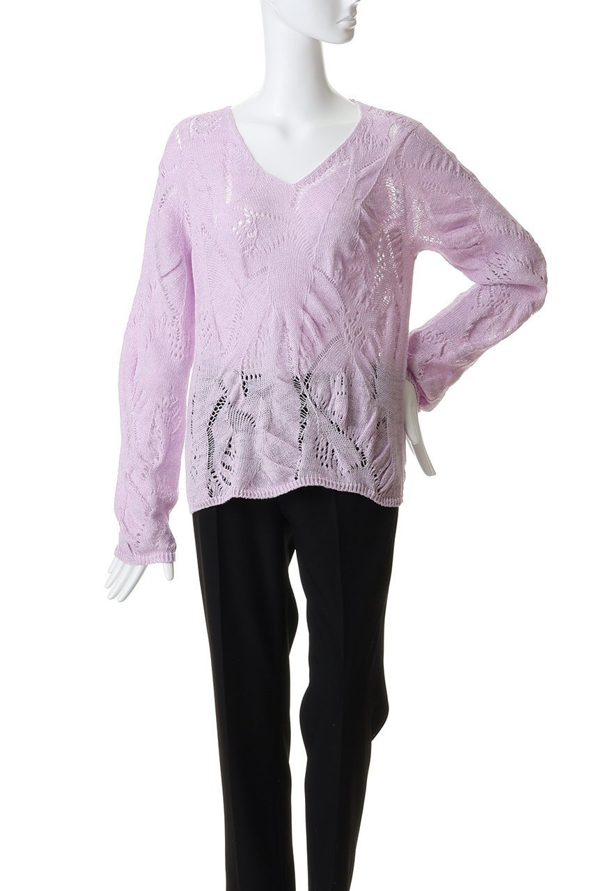 【エリオポール/heliopole】の【boussole】LEAF LACE Vネックニット 人気、トレンドファッション・服の通販 founy(ファニー) 　ファッション　Fashion　レディースファッション　Fashion for Women　トップス・カットソー　Cut & Sew Tops　ニット　Knit Tops & Sweaters　カジュアルプルオーバー・ニットトップス　Pullovers & Knit Tops / Casual Pullovers　Vネックトップス　V-Neck Tops / V-Cut Neckline Shirts　2026年　2026　ドレープ　Drape, Draping Fabric　ランダム　Random, Irregular　レース　Lace, Lace Fabric　夏　Summer　春　Spring　S/S・春夏　SS, Spring/Summer, Warm Season　透かし　Cut-Out, Lacework　other-2|ID: prp329100004860827 ipo3291000000036000073