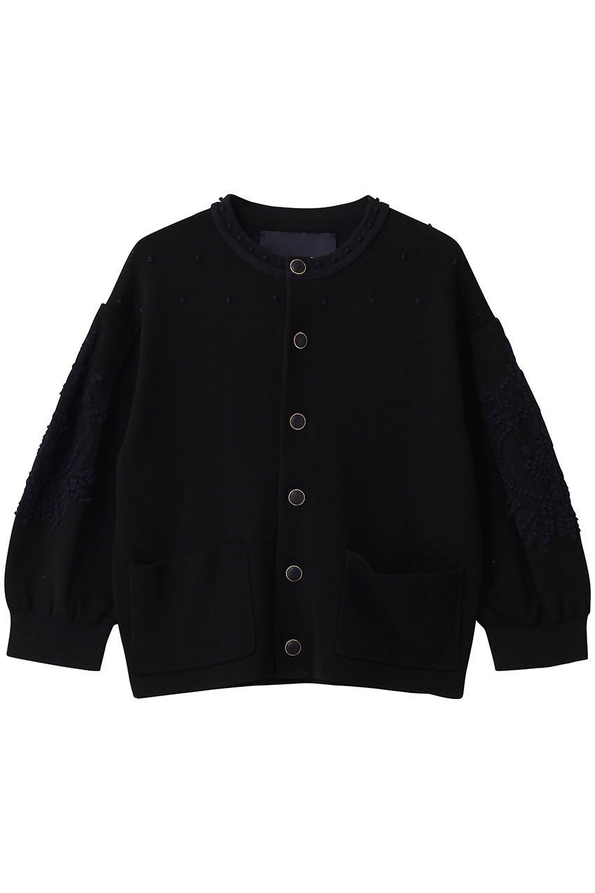 【エリオポール/heliopole】の【boussole】EMBROIDERY クルーカーディガン インテリア・キッズ・メンズ・レディースファッション・服の通販 founy(ファニー) 　ファッション　Fashion　レディースファッション　Fashion for Women　トップス・カットソー　Cut & Sew Tops　ニット　Knit Tops & Sweaters　カーディガン・羽織り　Layered Style Cardigans　2026年　2026　カーディガン　Cardigan, Knitwear　スリーブ　Sleeve, Long Sleeve / Short Sleeve　デコルテ　Décolleté, Neckline　ドット　Polka Dot, Dot Pattern　パーティ　Party, Party Style　ビンテージ　Vintage, Retro Style　フラワー　Flower, Floral　夏　Summer　春　Spring　S/S・春夏　SS, Spring/Summer, Warm Season　ブラック|ID: prp329100004860828 ipo3291000000036000079