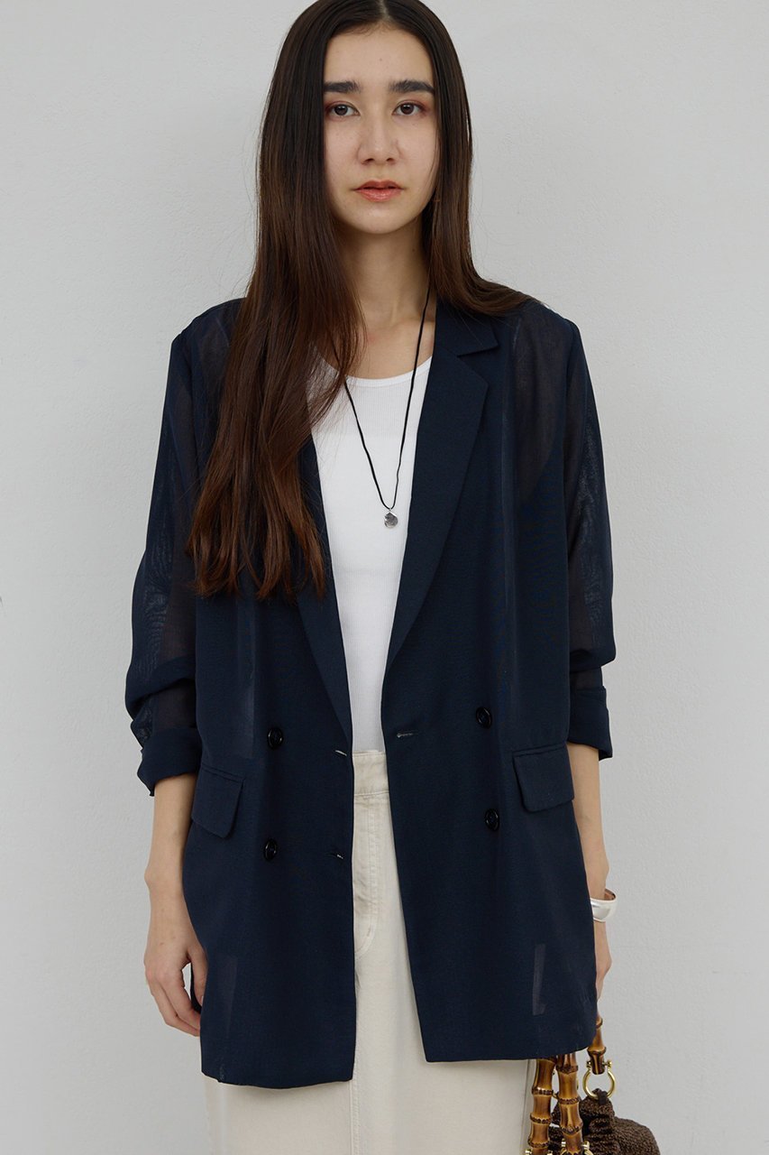 【ガリャルダガランテ/GALLARDAGALANTE】の【WEB限定】メッシュジャケット インテリア・キッズ・メンズ・レディースファッション・服の通販 founy(ファニー) 　ファッション　Fashion　レディースファッション　Fashion for Women　アウター　Coat / Outerwear Collection　レディースジャケット・軽アウター　Jackets　シアー　Sheer, See-Through　ジャケット　Jacket, Outerwear　ダブル　Double, Double-Breasted　デニム　Denim, Jeans Material　マニッシュ　Mannish, Boyish　メッシュ　Mesh, Net Fabric　ビジネス 仕事 通勤　Business / Work / Commuting　春　Spring　楽ちん　Easy Fit, Comfortable　秋　Autumn　ネイビー|ID: prp329100004860833 ipo3291000000036772512