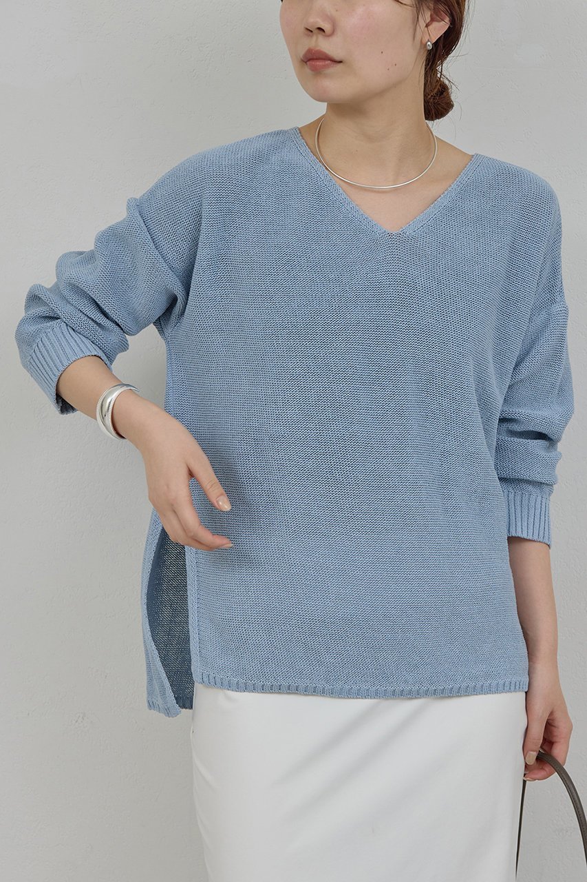 【ガリャルダガランテ/GALLARDAGALANTE】のコットンメッシュプルオーバー インテリア・キッズ・メンズ・レディースファッション・服の通販 founy(ファニー) 　ファッション　Fashion　レディースファッション　Fashion for Women　トップス・カットソー　Cut & Sew Tops　ニット　Knit Tops & Sweaters　カジュアルプルオーバー・ニットトップス　Pullovers & Knit Tops / Casual Pullovers　スリット　Slit, Slit Detail　ヘムライン　Hemline, Bottom Cut　ベーシック　Basic, Essential　ブルー|ID: prp329100004860835 ipo3291000000036772553