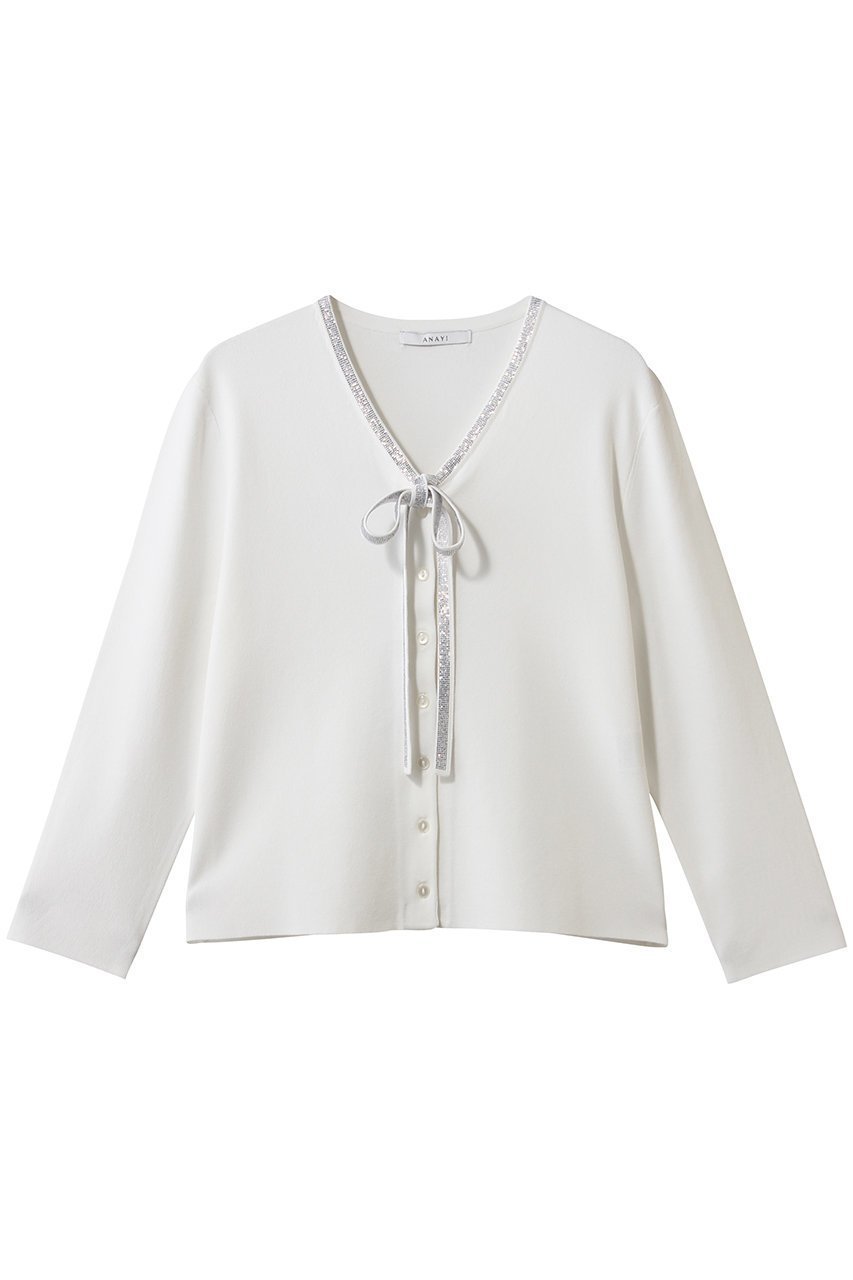 【アナイ/ANAYI】のステップビジューカーディガン インテリア・キッズ・メンズ・レディースファッション・服の通販 founy(ファニー) 　ファッション　Fashion　レディースファッション　Fashion for Women　トップス・カットソー　Cut & Sew Tops　ニット　Knit Tops & Sweaters　カーディガン・羽織り　Layered Style Cardigans　2026年　2026　とろみ　Fluid, Flowy Fabric　カーディガン　Cardigan, Knitwear　パーティ　Party, Party Style　ビジュー　Bijou, Jewel-like Accent　リボン　Ribbon, Bow　エレガント 上品　Elegant　夏　Summer　春　Spring　S/S・春夏　SS, Spring/Summer, Warm Season　オフホワイト|ID: prp329100004860844 ipo3291000000036000234