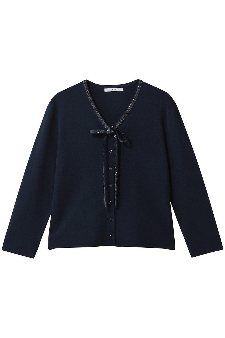 【アナイ/ANAYI】のステップビジューカーディガン インテリア・キッズ・メンズ・レディースファッション・服の通販 founy(ファニー) 　ファッション　Fashion　レディースファッション　Fashion for Women　トップス・カットソー　Cut & Sew Tops　ニット　Knit Tops & Sweaters　カーディガン・羽織り　Layered Style Cardigans　2026年　2026　とろみ　Fluid, Flowy Fabric　カーディガン　Cardigan, Knitwear　パーティ　Party, Party Style　ビジュー　Bijou, Jewel-like Accent　リボン　Ribbon, Bow　エレガント 上品　Elegant　夏　Summer　春　Spring　S/S・春夏　SS, Spring/Summer, Warm Season　ネイビー|ID: prp329100004860844 ipo3291000000036000237