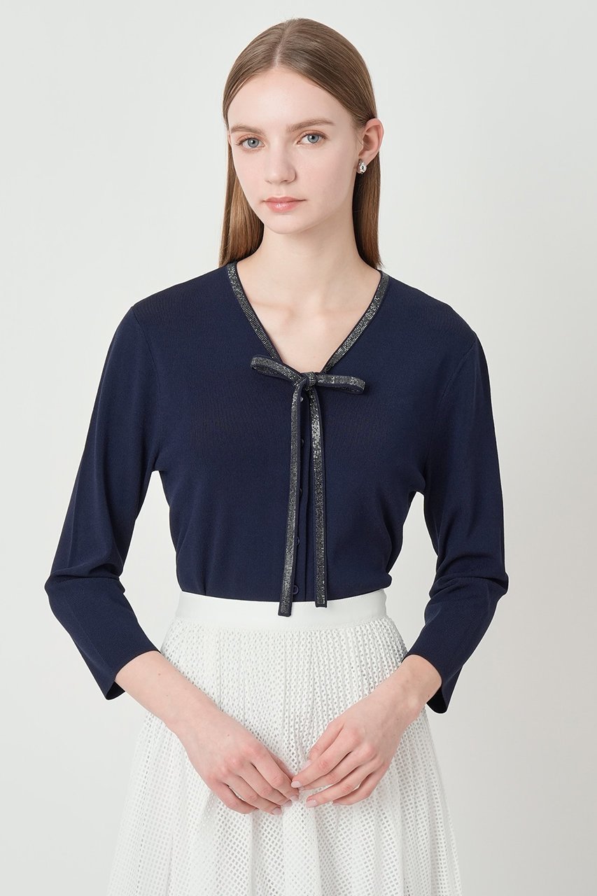 【アナイ/ANAYI】のステップビジューカーディガン 人気、トレンドファッション・服の通販 founy(ファニー) 　ファッション　Fashion　レディースファッション　Fashion for Women　トップス・カットソー　Cut & Sew Tops　ニット　Knit Tops & Sweaters　カーディガン・羽織り　Layered Style Cardigans　とろみ　Fluid, Flowy Fabric　カーディガン　Cardigan, Knitwear　パーティ　Party, Party Style　ビジュー　Bijou, Jewel-like Accent　リボン　Ribbon, Bow　エレガント 上品　Elegant　other-8|ID: prp329100004860844 ipo3291000000036371016