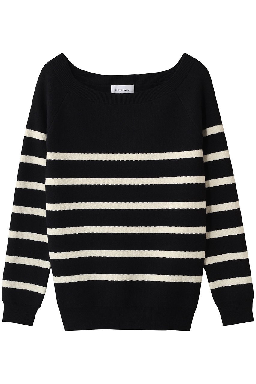 【ガリャルダガランテ/GALLARDAGALANTE】の【HERITANOVUM】ボートスムースボーダーニット インテリア・キッズ・メンズ・レディースファッション・服の通販 founy(ファニー) 　ファッション　Fashion　レディースファッション　Fashion for Women　トップス・カットソー　Cut & Sew Tops　ニット　Knit Tops & Sweaters　カジュアルプルオーバー・ニットトップス　Pullovers & Knit Tops / Casual Pullovers　2026年　2026　デコルテ　Décolleté, Neckline　デニム　Denim, Jeans Material　ボトム　Bottoms, Lower Wear　ボーダー　Border, Stripe　リラックス　Relax, Relaxed Fit　夏　Summer　春　Spring　S/S・春夏　SS, Spring/Summer, Warm Season　ブラック|ID: prp329100004861660 ipo3291000000036045022