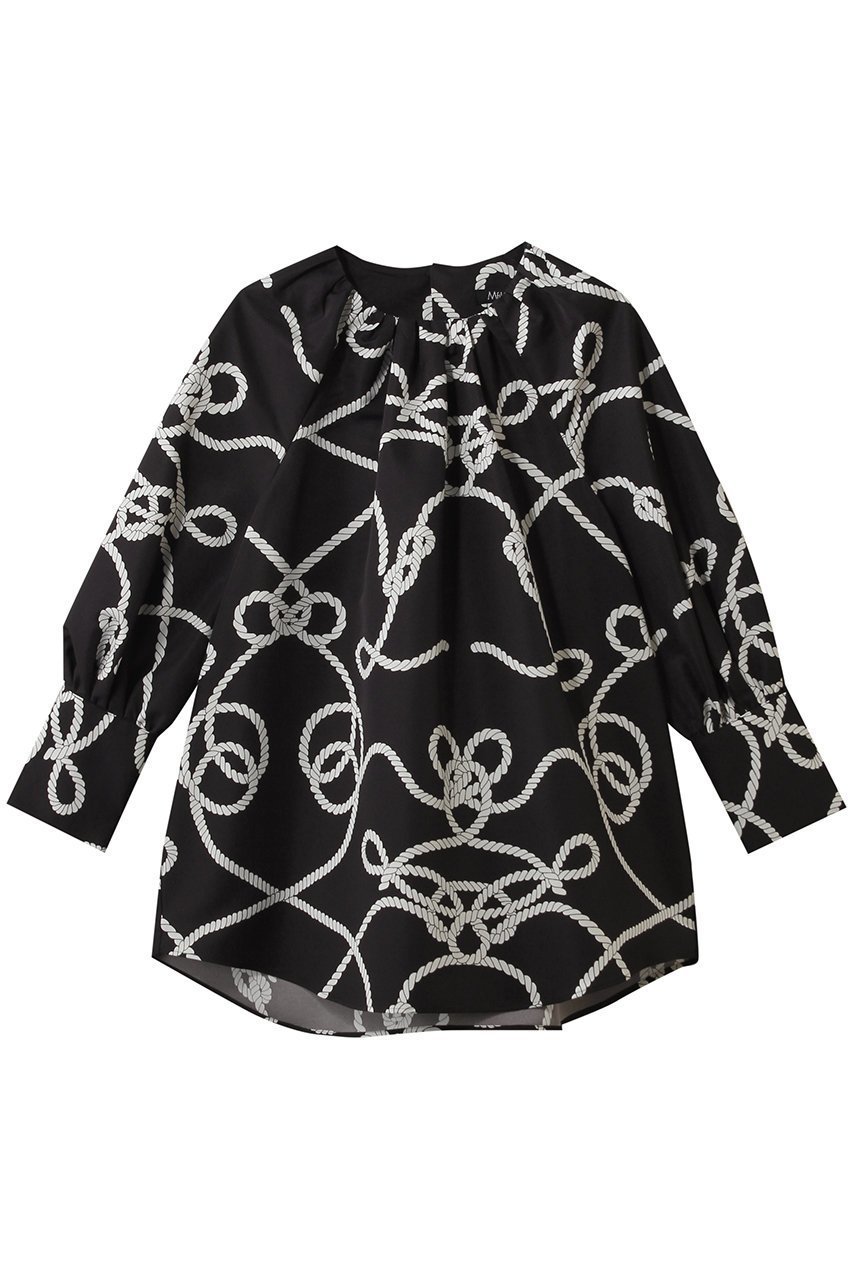 【エムフィル/M Fil】のローププリント クルーネックギャザーブラウス インテリア・キッズ・メンズ・レディースファッション・服の通販 founy(ファニー) 　ファッション　Fashion　レディースファッション　Fashion for Women　トップス・カットソー　Cut & Sew Tops　シャツ・ブラウス・オフィスカジュアル　Elegant Blouses & Button-Ups　2026年　2026　カフス　Cuff Design　ギャザー　Gathered, Ruffled　スリーブ　Sleeve, Long Sleeve / Short Sleeve　プリント　Print, Printed Pattern　ランダム　Random, Irregular　ロング　Long, Long-Length　夏　Summer　春　Spring　S/S・春夏　SS, Spring/Summer, Warm Season　ブラック|ID: prp329100004861944 ipo3291000000036074163