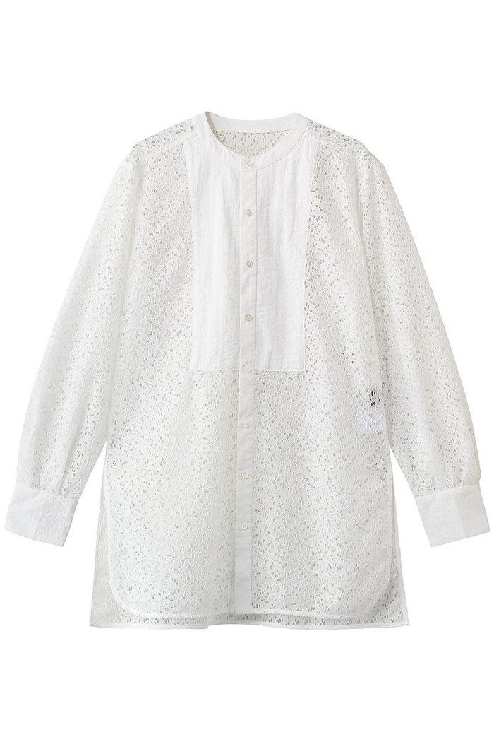 【エリオポール/heliopole】のレースカラーレスシャツ インテリア・キッズ・メンズ・レディースファッション・服の通販 founy(ファニー) https://founy.com/ ファッション Fashion レディースファッション Fashion for Women トップス・カットソー Cut & Sew Tops シャツ・ブラウス・オフィスカジュアル Elegant Blouses & Button-Ups 2026年 2026 エレガント 上品 Elegant カフス Cuff Design シアー Sheer, See-Through スリット Slit, Slit Detail スリーブ Sleeve, Long Sleeve / Short Sleeve レース Lace, Lace Fabric ロング Long, Long-Length 夏 Summer 春 Spring S/S・春夏 SS, Spring/Summer, Warm Season |ID: prp329100004861979 ipo3291000000036074463