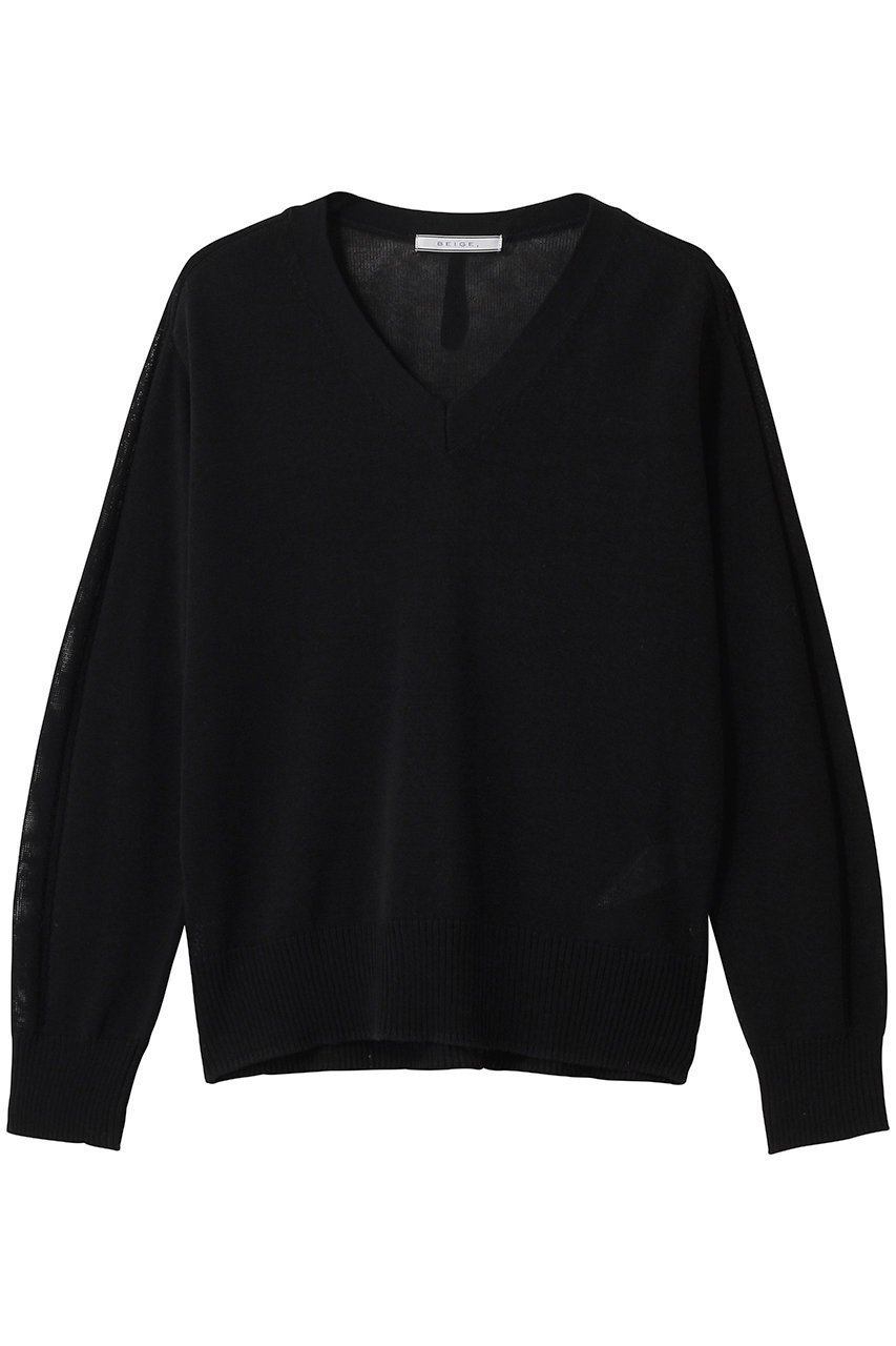 【ベイジ,/BEIGE,】のARSENOPY(アルセノ)/コットンドライタッチ Vネックニット インテリア・キッズ・メンズ・レディースファッション・服の通販 founy(ファニー) 　ファッション　Fashion　レディースファッション　Fashion for Women　トップス・カットソー　Cut & Sew Tops　ニット　Knit Tops & Sweaters　カジュアルプルオーバー・ニットトップス　Pullovers & Knit Tops / Casual Pullovers　Vネックトップス　V-Neck Tops / V-Cut Neckline Shirts　シアー　Sheer, See-Through　シンプル　Simple, Minimal　Black|ID: prp329100004861990 ipo3291000000036808932