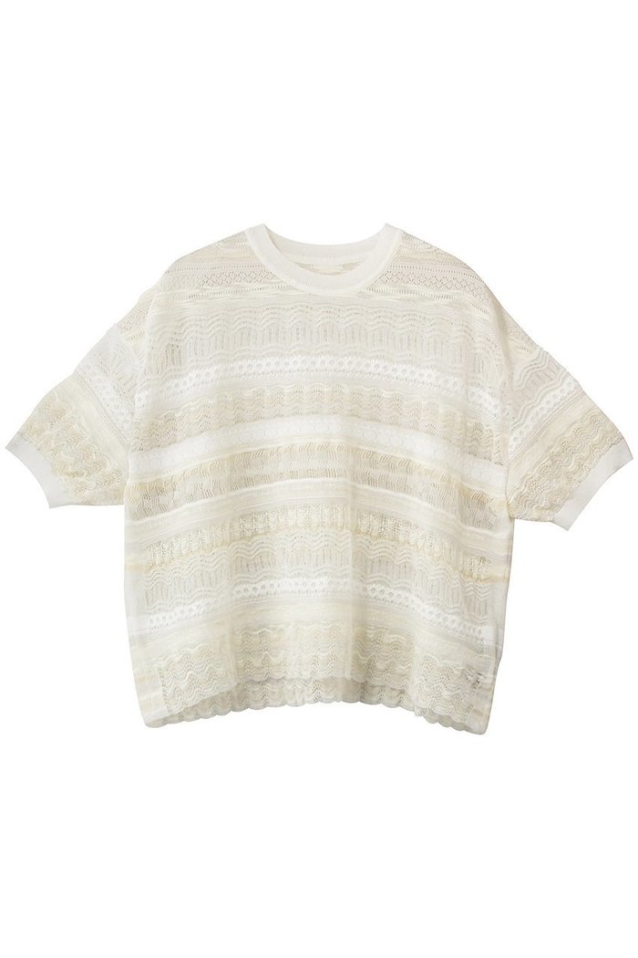【エリオポール/heliopole】の【boussole】ランダムボーダーレースC/Nニット インテリア・キッズ・メンズ・レディースファッション・服の通販 founy(ファニー) https://founy.com/ ファッション Fashion レディースファッション Fashion for Women トップス・カットソー Cut & Sew Tops ニット Knit Tops & Sweaters カジュアルプルオーバー・ニットトップス Pullovers & Knit Tops / Casual Pullovers 2026年 2026 シンプル Simple, Minimal パターン Pattern, Design Print フェミニン Feminine, Girly プリント Print, Printed Pattern ボトム Bottoms, Lower Wear ボーダー Border, Stripe モダン Modern, Contemporary ランダム Random, Irregular レース Lace, Lace Fabric 夏 Summer 春 Spring S/S・春夏 SS, Spring/Summer, Warm Season |ID: prp329100004864105 ipo3291000000036190657
