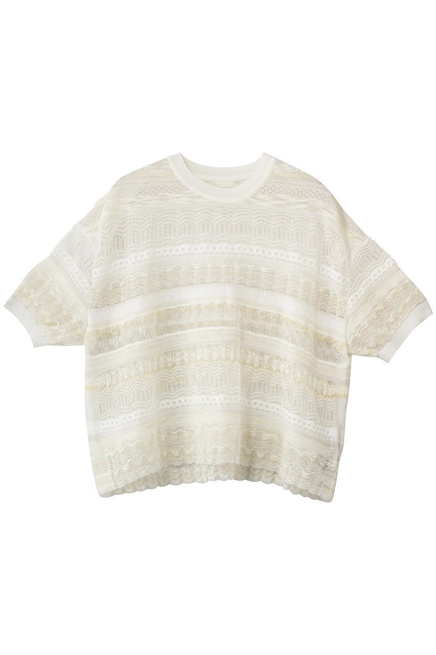【エリオポール/heliopole】の【boussole】ランダムボーダーレースC/Nニット インテリア・キッズ・メンズ・レディースファッション・服の通販 founy(ファニー) 　ファッション　Fashion　レディースファッション　Fashion for Women　トップス・カットソー　Cut & Sew Tops　ニット　Knit Tops & Sweaters　カジュアルプルオーバー・ニットトップス　Pullovers & Knit Tops / Casual Pullovers　2026年　2026　シンプル　Simple, Minimal　パターン　Pattern, Design Print　フェミニン　Feminine, Girly　プリント　Print, Printed Pattern　ボトム　Bottoms, Lower Wear　ボーダー　Border, Stripe　モダン　Modern, Contemporary　ランダム　Random, Irregular　レース　Lace, Lace Fabric　夏　Summer　春　Spring　S/S・春夏　SS, Spring/Summer, Warm Season　ホワイト|ID: prp329100004864105 ipo3291000000036190658