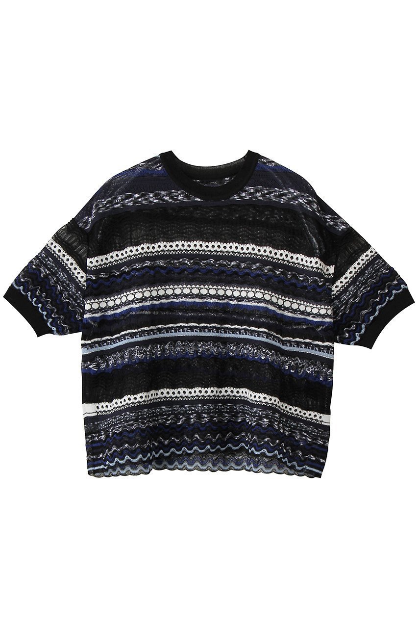 【エリオポール/heliopole】の【boussole】ランダムボーダーレースC/Nニット インテリア・キッズ・メンズ・レディースファッション・服の通販 founy(ファニー) 　ファッション　Fashion　レディースファッション　Fashion for Women　トップス・カットソー　Cut & Sew Tops　ニット　Knit Tops & Sweaters　カジュアルプルオーバー・ニットトップス　Pullovers & Knit Tops / Casual Pullovers　2026年　2026　シンプル　Simple, Minimal　パターン　Pattern, Design Print　フェミニン　Feminine, Girly　プリント　Print, Printed Pattern　ボトム　Bottoms, Lower Wear　ボーダー　Border, Stripe　モダン　Modern, Contemporary　ランダム　Random, Irregular　レース　Lace, Lace Fabric　夏　Summer　春　Spring　S/S・春夏　SS, Spring/Summer, Warm Season　ブラック|ID: prp329100004864105 ipo3291000000036190659