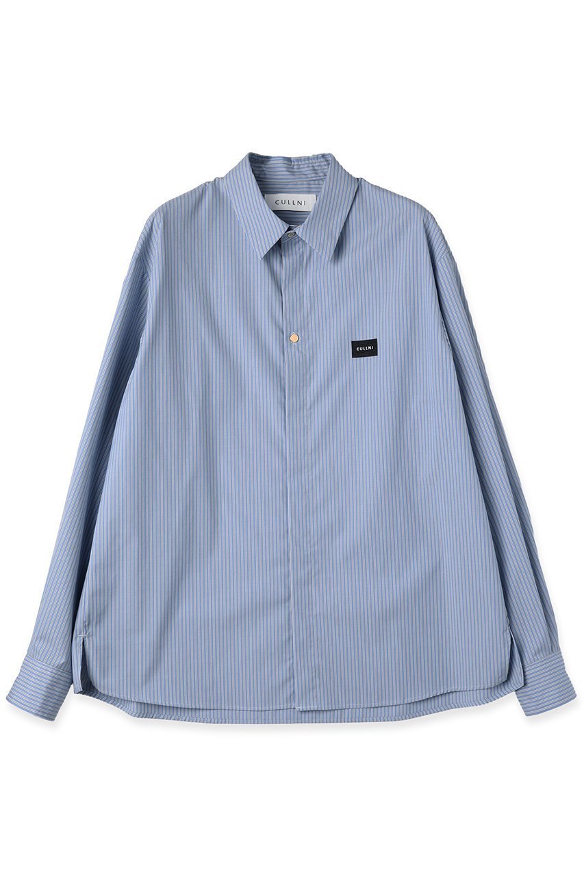 【クルニ/CULLNI】の【UNISEX】High Count Broad エンブロイダリー パッチストライプ シャツ インテリア・キッズ・メンズ・レディースファッション・服の通販 founy(ファニー) 　ファッション　Fashion　レディースファッション　Fashion for Women　トップス・カットソー　Cut & Sew Tops　シャツ・ブラウス・オフィスカジュアル　Elegant Blouses & Button-Ups　2026年　2026　ユニセックス　Unisex, Genderless　なめらか　Smooth, Silky Texture　エンブロイダリー　Embroidery Design　ストライプ　Stripe, Striped Pattern　スリーブ　Sleeve, Long Sleeve / Short Sleeve　パッチ　Patch, Appliqué　ブロード　Broadcloth, Fine Cotton　ロング　Long, Long-Length　夏　Summer　春　Spring　S/S・春夏　SS, Spring/Summer, Warm Season　ブルー×ブラウン|ID: prp329100004864112 ipo3291000000036190709