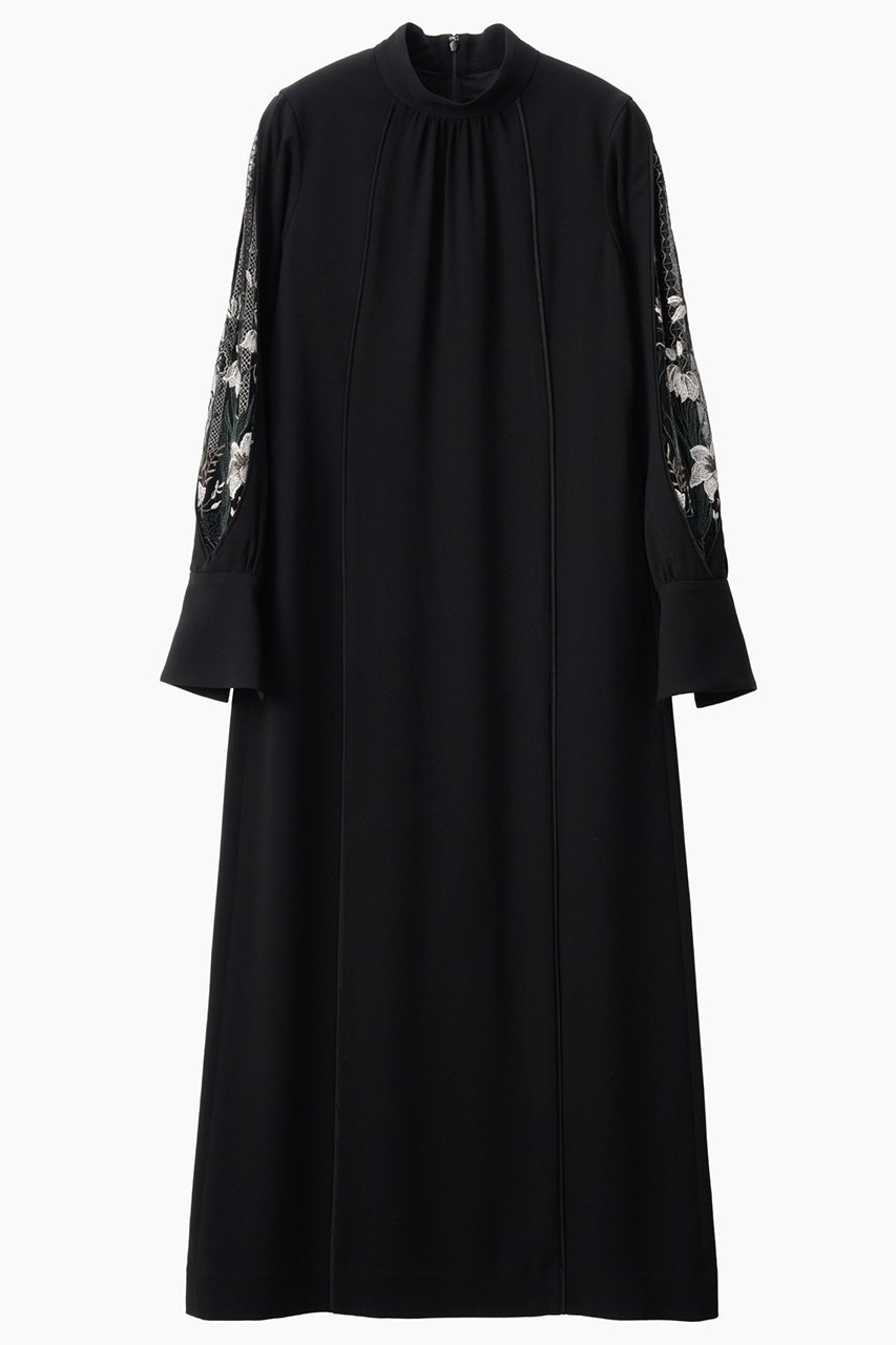 【ミューラル/MURRAL】のPetal sleeve laceドレス インテリア・キッズ・メンズ・レディースファッション・服の通販 founy(ファニー) 　ファッション　Fashion　レディースファッション　Fashion for Women　ワンピース　Dresses　フォーマル・パーティードレス・結婚式用ドレス　Elegant & Casual Dresses　チュニック　Tunic Tops & Dresses　カッティング　Cutting Detail　ストレート　Straight, Straight Cut　チュニック　Tunic, Long Top　ドレス　Dress, One-Piece　モチーフ　Motif, Design Theme　レース　Lace, Lace Fabric　ロング　Long, Long-Length　エレガント 上品　Elegant　再入荷　Restock / Back in Stock　手描き　Hand-Drawn, Illustrated　ブラック|ID: prp329100004864118 ipo3291000000036714563