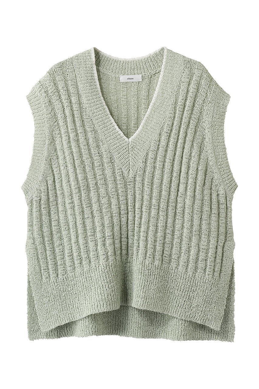 【エブール/ebure】の【3/6 0:00販売開始】ナチュラルテープニット Vネックリブニットベスト インテリア・キッズ・メンズ・レディースファッション・服の通販 founy(ファニー) 　ファッション　Fashion　レディースファッション　Fashion for Women　トップス・カットソー　Cut & Sew Tops　ニット　Knit Tops & Sweaters　ベスト&ジレ / 重ね着スタイル　Vests & Gilets　カジュアルプルオーバー・ニットトップス　Pullovers & Knit Tops / Casual Pullovers　Vネックトップス　V-Neck Tops / V-Cut Neckline Shirts　イタリア　Italy　インナー　Innerwear　スリット　Slit, Slit Detail　エレガント 上品　Elegant　ライトグリーン|ID: prp329100004865026 ipo3291000000036210936