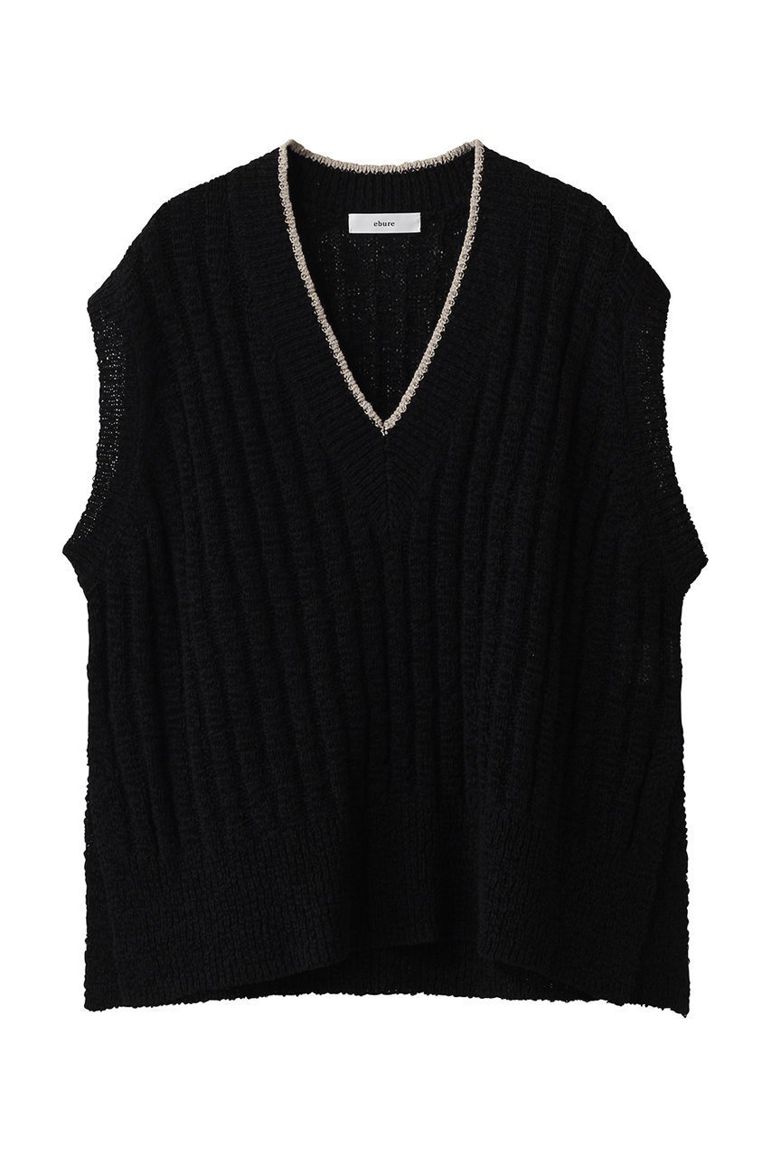 【エブール/ebure】の【3/6 0:00販売開始】ナチュラルテープニット Vネックリブニットベスト インテリア・キッズ・メンズ・レディースファッション・服の通販 founy(ファニー) 　ファッション　Fashion　レディースファッション　Fashion for Women　トップス・カットソー　Cut & Sew Tops　ニット　Knit Tops & Sweaters　ベスト&ジレ / 重ね着スタイル　Vests & Gilets　カジュアルプルオーバー・ニットトップス　Pullovers & Knit Tops / Casual Pullovers　Vネックトップス　V-Neck Tops / V-Cut Neckline Shirts　イタリア　Italy　インナー　Innerwear　スリット　Slit, Slit Detail　エレガント 上品　Elegant　ブラック|ID: prp329100004865026 ipo3291000000036210938