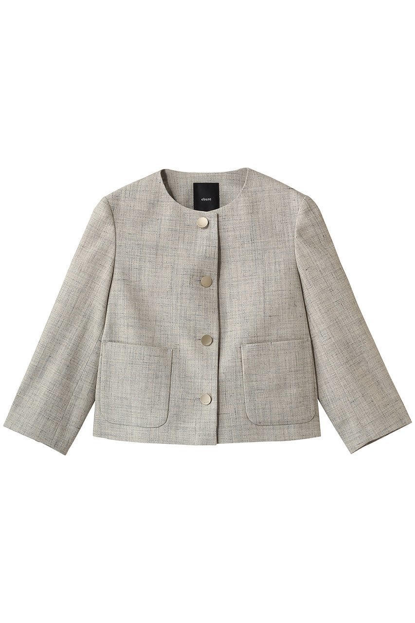 【エブール/ebure】の【3/6 0:00販売開始】フラックメランジ ノーカラージャケット 人気、トレンドファッション・服の通販 founy(ファニー) 　ファッション　Fashion　レディースファッション　Fashion for Women　アウター　Coat / Outerwear Collection　レディースジャケット・軽アウター　Jackets　ノーカラージャケット / シンプル上品コーデ　Collarless Jackets　シルク　Silk, 100% Silk　ジャケット　Jacket, Outerwear　ストライプ　Stripe, Striped Pattern　パッチ　Patch, Appliqué　ポケット　Pocket, Pocket Detail　メランジ　Melange, Mixed Yarn　リネン　Linen, Linen Fabric　エレガント 上品　Elegant　 other-1|ID: prp329100004865043 ipo3291000000036211042