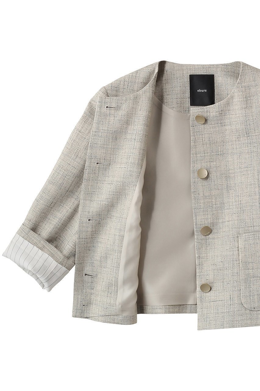 【エブール/ebure】の【3/6 0:00販売開始】フラックメランジ ノーカラージャケット 人気、トレンドファッション・服の通販 founy(ファニー) 　ファッション　Fashion　レディースファッション　Fashion for Women　アウター　Coat / Outerwear Collection　レディースジャケット・軽アウター　Jackets　ノーカラージャケット / シンプル上品コーデ　Collarless Jackets　シルク　Silk, 100% Silk　ジャケット　Jacket, Outerwear　ストライプ　Stripe, Striped Pattern　パッチ　Patch, Appliqué　ポケット　Pocket, Pocket Detail　メランジ　Melange, Mixed Yarn　リネン　Linen, Linen Fabric　エレガント 上品　Elegant　other-6|ID: prp329100004865043 ipo3291000000036211050