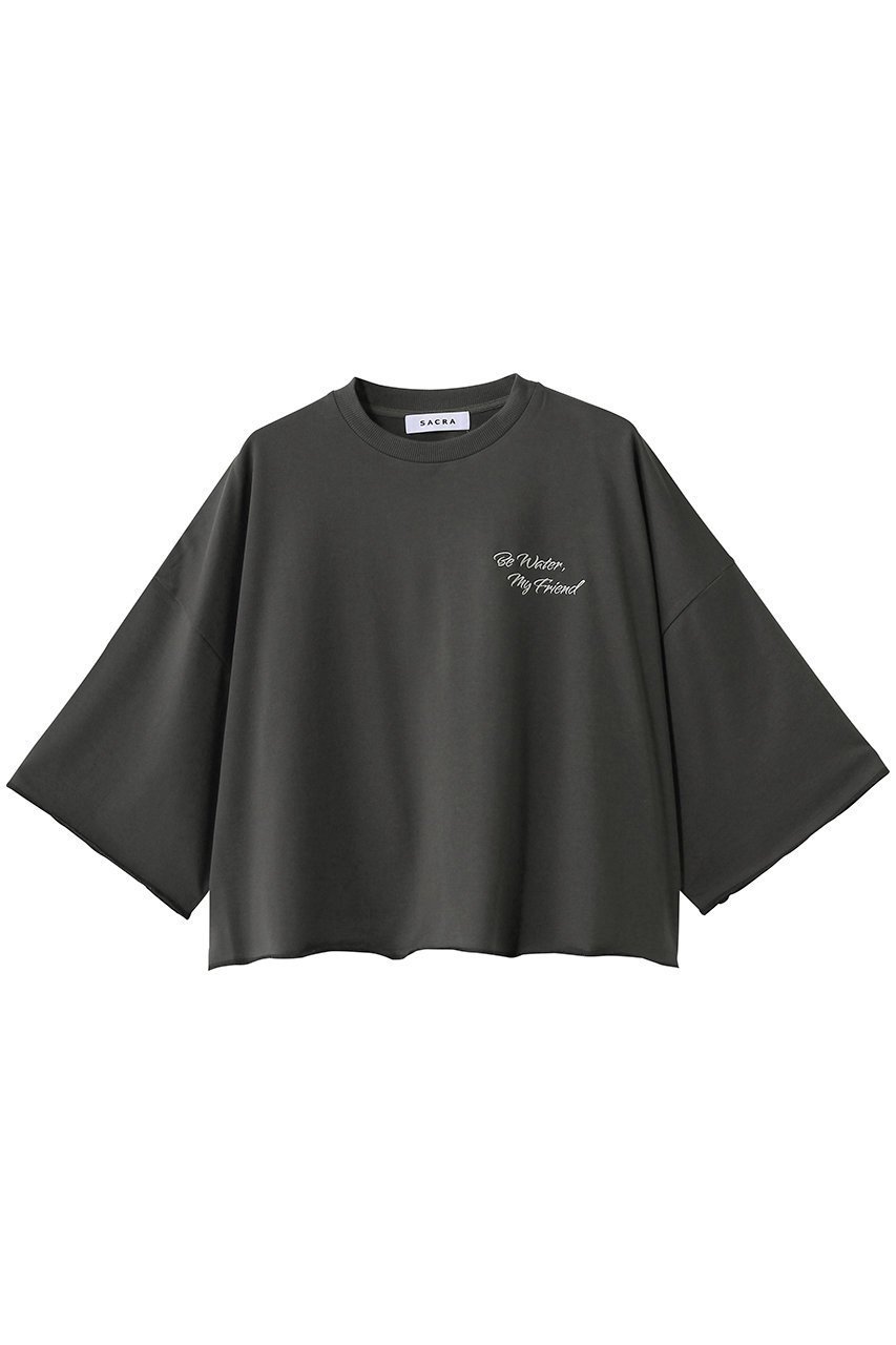【サクラ/SACRA】のファインコットンフリースポイントプリントトップス インテリア・キッズ・メンズ・レディースファッション・服の通販 founy(ファニー) 　ファッション　Fashion　レディースファッション　Fashion for Women　トップス・カットソー　Cut & Sew Tops　シャツ・ブラウス・オフィスカジュアル　Elegant Blouses & Button-Ups　ロングTシャツ・Tシャツ　Longline T-Shirts & Tees　カットソー・ベーシックTシャツ　Cut-and-Sewn Tops / Stretch Tees & Basics　2026年　2026　カットソー　Cut and Sewn Top　クロップド　Cropped, Short Length　スリーブ　Sleeve, Long Sleeve / Short Sleeve　ハーフ　Half, Half-Length　バランス　Balance, Style Balance　フィット　Fit, Slim Fit　ロング　Long, Long-Length　エレガント 上品　Elegant　夏　Summer　春　Spring　S/S・春夏　SS, Spring/Summer, Warm Season　チャコール|ID: prp329100004865200 ipo3291000000036212127