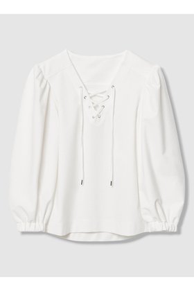 【アルアバイル/allureville】 【LOULOU WILLOUGHBY】モックロディレースアップマリンプルオーバー人気、トレンドファッション・服の通販 founy(ファニー) ファッション Fashion レディースファッション Fashion for Women トップス・カットソー Cut & Sew Tops シャツ・ブラウス・オフィスカジュアル Elegant Blouses & Button-Ups ロングTシャツ・Tシャツ Longline T-Shirts & Tees カジュアルプルオーバー・ニットトップス Pullovers & Knit Tops / Casual Pullovers カットソー・ベーシックTシャツ Cut-and-Sewn Tops / Stretch Tees & Basics 2026年 2026 ギャザー Gathered, Ruffled グログラン Grosgrain, Grosgrain Ribbon スピンドル Spindle, Drawcord スリット Slit, Slit Detail スリーブ Sleeve, Long Sleeve / Short Sleeve トレンド Trend, Trending Now フォルム Silhouette, Form ヨーク Yoke, Yoke Design ロング Long, Long-Length エレガント 上品 Elegant 夏 Summer 春 Spring S/S・春夏 SS, Spring/Summer, Warm Season |ID:prp329100004865295