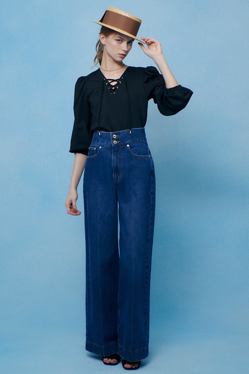 【アルアバイル/allureville】の【LOULOU WILLOUGHBY】モックロディレースアップマリンプルオーバー 人気、トレンドファッション・服の通販 founy(ファニー) 　ファッション　Fashion　レディースファッション　Fashion for Women　トップス・カットソー　Cut & Sew Tops　シャツ・ブラウス・オフィスカジュアル　Elegant Blouses & Button-Ups　ロングTシャツ・Tシャツ　Longline T-Shirts & Tees　カジュアルプルオーバー・ニットトップス　Pullovers & Knit Tops / Casual Pullovers　カットソー・ベーシックTシャツ　Cut-and-Sewn Tops / Stretch Tees & Basics　2026年　2026　ギャザー　Gathered, Ruffled　グログラン　Grosgrain, Grosgrain Ribbon　スピンドル　Spindle, Drawcord　スリット　Slit, Slit Detail　スリーブ　Sleeve, Long Sleeve / Short Sleeve　トレンド　Trend, Trending Now　フォルム　Silhouette, Form　ヨーク　Yoke, Yoke Design　ロング　Long, Long-Length　エレガント 上品　Elegant　夏　Summer　春　Spring　S/S・春夏　SS, Spring/Summer, Warm Season　other-6|ID: prp329100004865295 ipo3291000000036212860