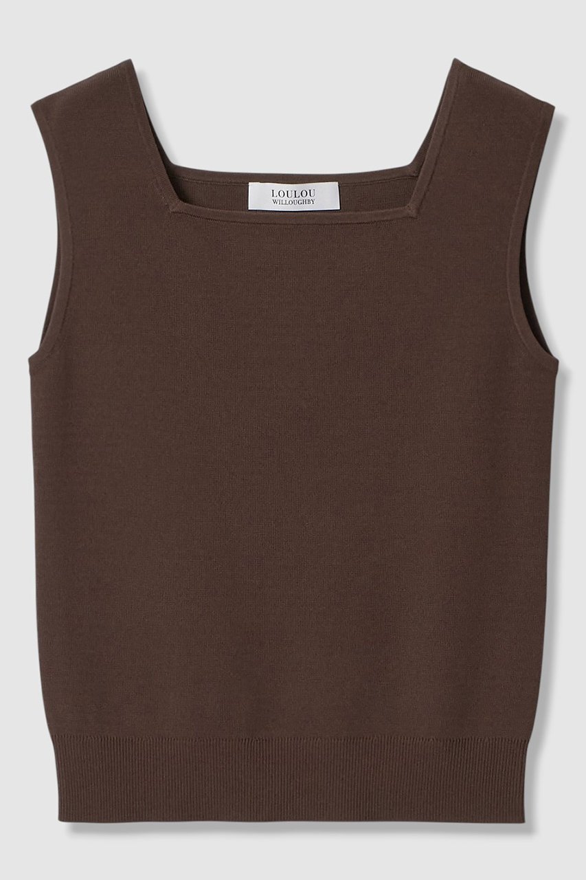 【アルアバイル/allureville】の【LOULOU WILLOUGHBY】スクエアタンク インテリア・キッズ・メンズ・レディースファッション・服の通販 founy(ファニー) 　ファッション　Fashion　レディースファッション　Fashion for Women　トップス・カットソー　Cut & Sew Tops　キャミソール&ノースリーブ　Camisoles & Sleeveless Tops　シャツ・ブラウス・オフィスカジュアル　Elegant Blouses & Button-Ups　ロングTシャツ・Tシャツ　Longline T-Shirts & Tees　カットソー・ベーシックTシャツ　Cut-and-Sewn Tops / Stretch Tees & Basics　2026年　2026　インナー　Innerwear　キャミソール　Camisole, Spaghetti Strap Top　ジャケット　Jacket, Outerwear　スクエア　Square, Square Shape　タンク　Tank Top, Sleeveless Top　デコルテ　Décolleté, Neckline　エレガント 上品　Elegant　夏　Summer　春　Spring　S/S・春夏　SS, Spring/Summer, Warm Season　モカ|ID: prp329100004865300 ipo3291000000036212894