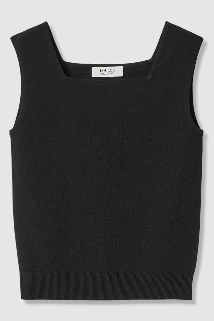 【アルアバイル/allureville】の【LOULOU WILLOUGHBY】スクエアタンク インテリア・キッズ・メンズ・レディースファッション・服の通販 founy(ファニー) 　ファッション　Fashion　レディースファッション　Fashion for Women　トップス・カットソー　Cut & Sew Tops　キャミソール&ノースリーブ　Camisoles & Sleeveless Tops　シャツ・ブラウス・オフィスカジュアル　Elegant Blouses & Button-Ups　ロングTシャツ・Tシャツ　Longline T-Shirts & Tees　カットソー・ベーシックTシャツ　Cut-and-Sewn Tops / Stretch Tees & Basics　2026年　2026　インナー　Innerwear　キャミソール　Camisole, Spaghetti Strap Top　ジャケット　Jacket, Outerwear　スクエア　Square, Square Shape　タンク　Tank Top, Sleeveless Top　デコルテ　Décolleté, Neckline　エレガント 上品　Elegant　夏　Summer　春　Spring　S/S・春夏　SS, Spring/Summer, Warm Season　ブラック|ID: prp329100004865300 ipo3291000000036212895