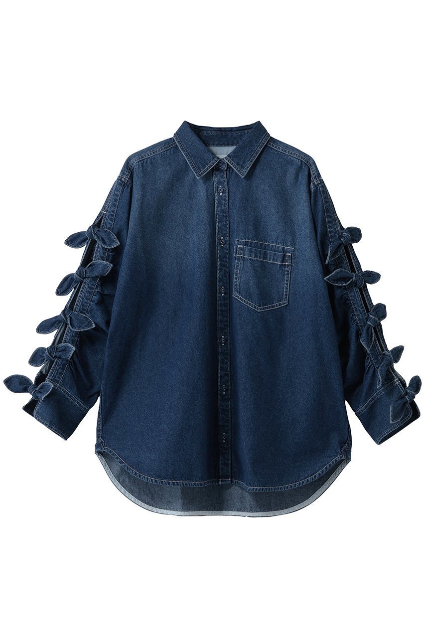 【フォルフォルモ/FORFORMO】のRibbon Sleeve Denim Shirt インテリア・キッズ・メンズ・レディースファッション・服の通販 founy(ファニー) 　ファッション　Fashion　レディースファッション　Fashion for Women　トップス・カットソー　Cut & Sew Tops　シャツ・ブラウス・オフィスカジュアル　Elegant Blouses & Button-Ups　2026年　2026　おすすめ　Recommended / Our Picks　ジャケット　Jacket, Outerwear　スリーブ　Sleeve, Long Sleeve / Short Sleeve　テーパード　Tapered, Tapered Pants　デニム　Denim, Jeans Material　フェミニン　Feminine, Girly　ロング　Long, Long-Length　ワーク　Workwear, Utility Style　夏　Summer　春　Spring　S/S・春夏　SS, Spring/Summer, Warm Season　ネイビー|ID: prp329100004866278 ipo3291000000036232756