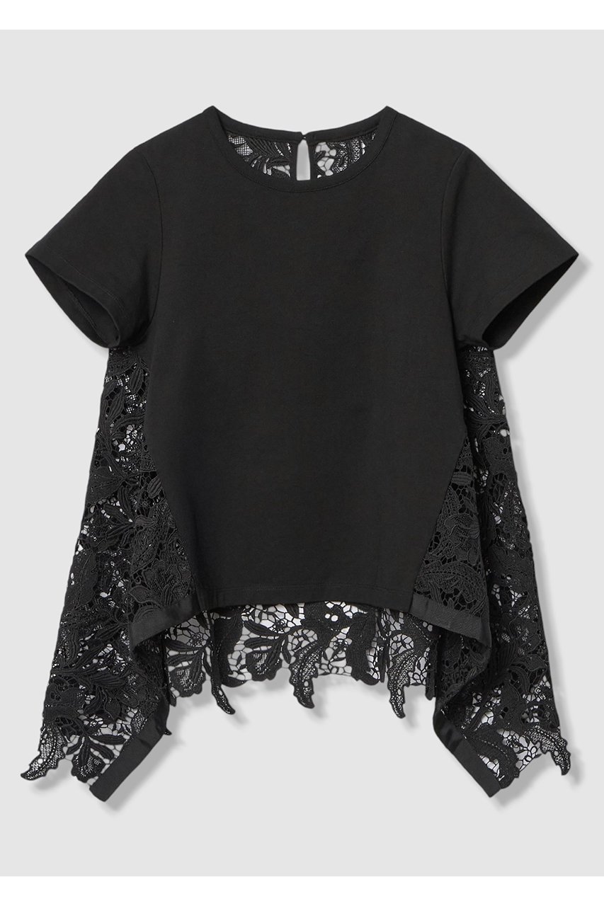 【アルアバイル/allureville】の【LOULOU WILLOUGHBY】レースドッキングロングTシャツ インテリア・キッズ・メンズ・レディースファッション・服の通販 founy(ファニー) 　ファッション　Fashion　レディースファッション　Fashion for Women　トップス・カットソー　Cut & Sew Tops　シャツ・ブラウス・オフィスカジュアル　Elegant Blouses & Button-Ups　ロングTシャツ・Tシャツ　Longline T-Shirts & Tees　カットソー・ベーシックTシャツ　Cut-and-Sewn Tops / Stretch Tees & Basics　2026年　2026　ケミカル　Chemical, Chemical Wash　ショート　Short, Short Length　スカラップ　Scallop, Scalloped Edge　スリーブ　Sleeve, Long Sleeve / Short Sleeve　ドッキング　Docking, Mixed Material　レース　Lace, Lace Fabric　夏　Summer　春　Spring　S/S・春夏　SS, Spring/Summer, Warm Season　ブラック1|ID: prp329100004866303 ipo3291000000036233158