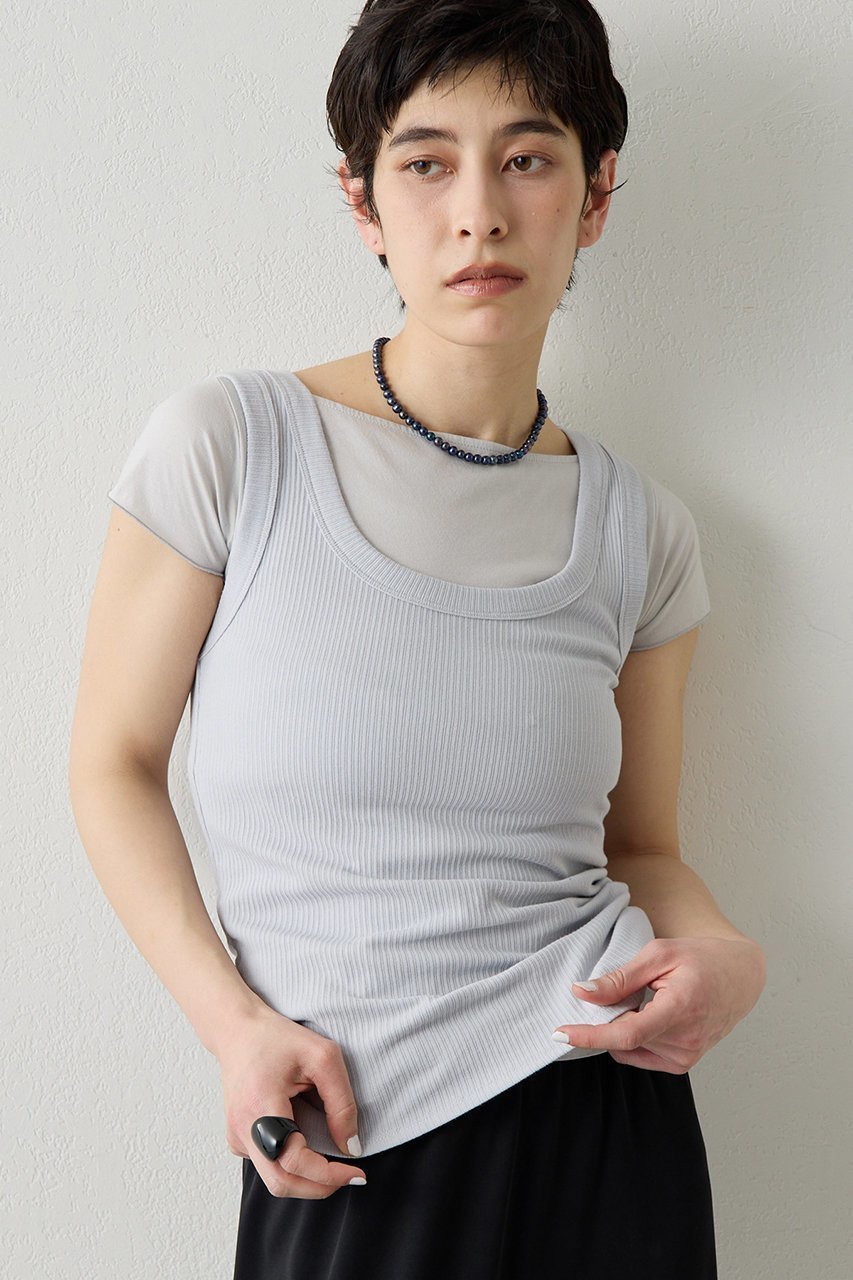 【ウィムガゼット/Whim Gazette】の【THE PAUSE】タンクSET TEE インテリア・キッズ・メンズ・レディースファッション・服の通販 founy(ファニー) 　ファッション　Fashion　レディースファッション　Fashion for Women　トップス・カットソー　Cut & Sew Tops　シャツ・ブラウス・オフィスカジュアル　Elegant Blouses & Button-Ups　ロングTシャツ・Tシャツ　Longline T-Shirts & Tees　カットソー・ベーシックTシャツ　Cut-and-Sewn Tops / Stretch Tees & Basics　2026年　2026　カットソー　Cut and Sewn Top　クール　Cool, Chic　コンパクト　Compact, Small Size　シアー　Sheer, See-Through　ショート　Short, Short Length　スリーブ　Sleeve, Long Sleeve / Short Sleeve　タンク　Tank Top, Sleeveless Top　ランダム　Random, Irregular　夏　Summer　春　Spring　S/S・春夏　SS, Spring/Summer, Warm Season　ブルー|ID: prp329100004866308 ipo3291000000036233224