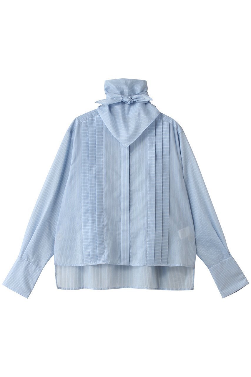 【ティアラ/Tiara】のスカーフ付きバンドカラーシャツ インテリア・キッズ・メンズ・レディースファッション・服の通販 founy(ファニー) 　ファッション　Fashion　レディースファッション　Fashion for Women　トップス・カットソー　Cut & Sew Tops　シャツ・ブラウス・オフィスカジュアル　Elegant Blouses & Button-Ups　アシンメトリー　Asymmetrical Style　シアー　Sheer, See-Through　シンプル　Simple, Minimal　スカーフ　Scarf, Neckwear　スリーブ　Sleeve, Long Sleeve / Short Sleeve　ロング　Long, Long-Length　新作・新入荷　New Arrivals / New In　サックス|ID: prp329100004866326 ipo3291000000036233447