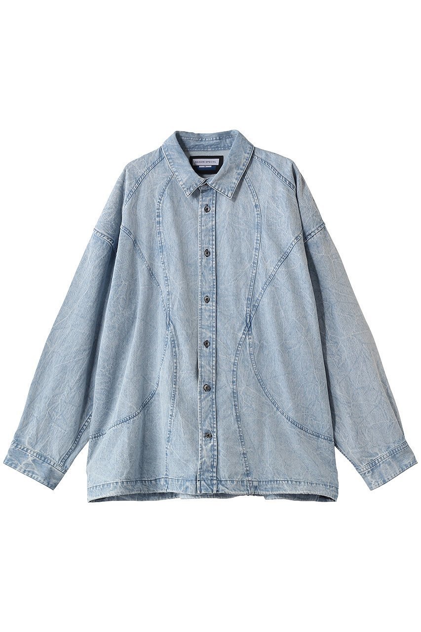 【メゾンスペシャル/MAISON SPECIAL】の【UNISEX】デニム カーブ切替シャツブルゾン インテリア・キッズ・メンズ・レディースファッション・服の通販 founy(ファニー) 　ファッション　Fashion　レディースファッション　Fashion for Women　アウター　Coat / Outerwear Collection　ブルゾンジャケット・スポーティアウター　Blouson Jackets　トップス・カットソー　Cut & Sew Tops　シャツ・ブラウス・オフィスカジュアル　Elegant Blouses & Button-Ups　ユニセックス　Unisex, Genderless　ショルダー　Shoulder, Shoulder Strap　スリーブ　Sleeve, Long Sleeve / Short Sleeve　デニム　Denim, Jeans Material　ドロップ　Drop Shoulder, Dropped Style　ブルゾン　Blouson, Bomber Jacket　ロング　Long, Long-Length　切替　Switching, Contrast Panel　新作・新入荷　New Arrivals / New In　L.BLU(ライトブルー)|ID: prp329100004866584 ipo3291000000036246295