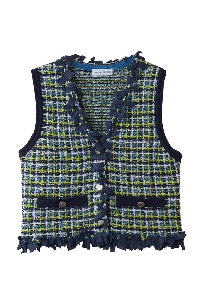 【メゾンスペシャル/MAISON SPECIAL】のTweed Knit Vest/ツイードニットベスト インテリア・キッズ・メンズ・レディースファッション・服の通販 founy(ファニー) https://founy.com/ ファッション Fashion レディースファッション Fashion for Women トップス・カットソー Cut & Sew Tops ニット Knit Tops & Sweaters ベスト&ジレ / 重ね着スタイル Vests & Gilets カジュアルプルオーバー・ニットトップス Pullovers & Knit Tops / Casual Pullovers クラシック Classic, Timeless Style ツイード Twill, Twill Weave フリル Frill, Ruffle フロント Front, Front Design ベスト Vest, Waistcoat |ID: prp329100004872577 ipo3291000000036342353