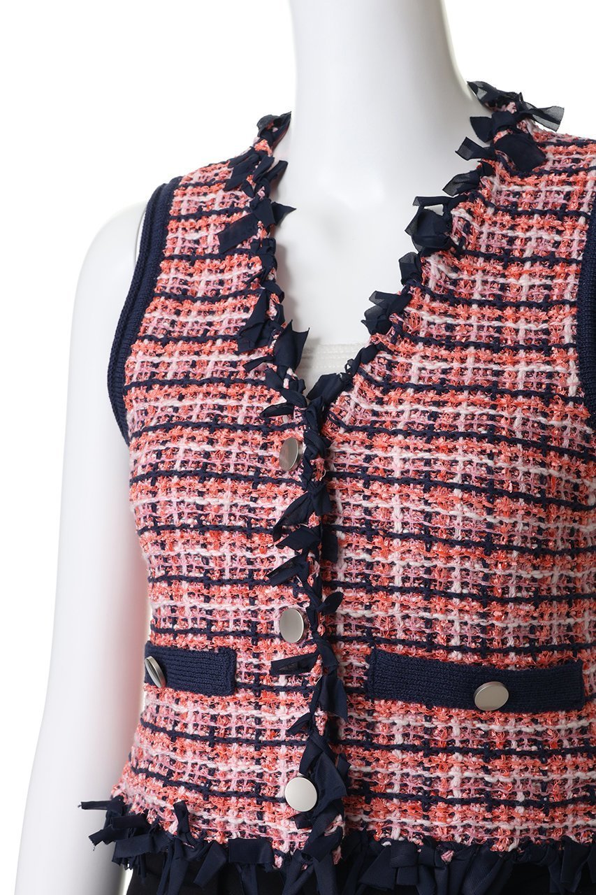 【メゾンスペシャル/MAISON SPECIAL】のTweed Knit Vest/ツイードニットベスト 人気、トレンドファッション・服の通販 founy(ファニー) 　ファッション　Fashion　レディースファッション　Fashion for Women　トップス・カットソー　Cut & Sew Tops　ニット　Knit Tops & Sweaters　ベスト&ジレ / 重ね着スタイル　Vests & Gilets　カジュアルプルオーバー・ニットトップス　Pullovers & Knit Tops / Casual Pullovers　クラシック　Classic, Timeless Style　ツイード　Twill, Twill Weave　フリル　Frill, Ruffle　フロント　Front, Front Design　ベスト　Vest, Waistcoat　other-5|ID: prp329100004872577 ipo3291000000036342360
