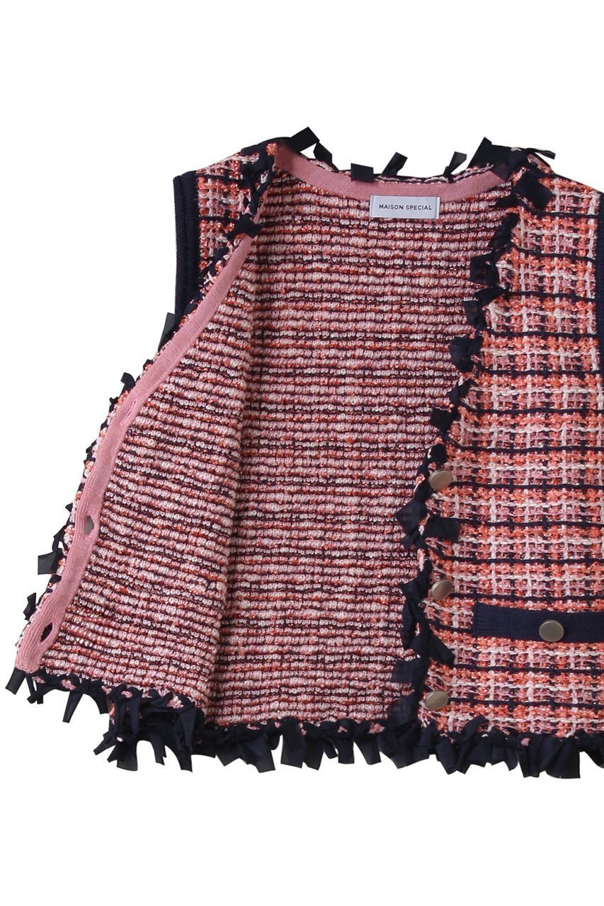 【メゾンスペシャル/MAISON SPECIAL】のTweed Knit Vest/ツイードニットベスト 人気、トレンドファッション・服の通販 founy(ファニー) 　ファッション　Fashion　レディースファッション　Fashion for Women　トップス・カットソー　Cut & Sew Tops　ニット　Knit Tops & Sweaters　ベスト&ジレ / 重ね着スタイル　Vests & Gilets　カジュアルプルオーバー・ニットトップス　Pullovers & Knit Tops / Casual Pullovers　クラシック　Classic, Timeless Style　ツイード　Twill, Twill Weave　フリル　Frill, Ruffle　フロント　Front, Front Design　ベスト　Vest, Waistcoat　other-6|ID: prp329100004872577 ipo3291000000037213310