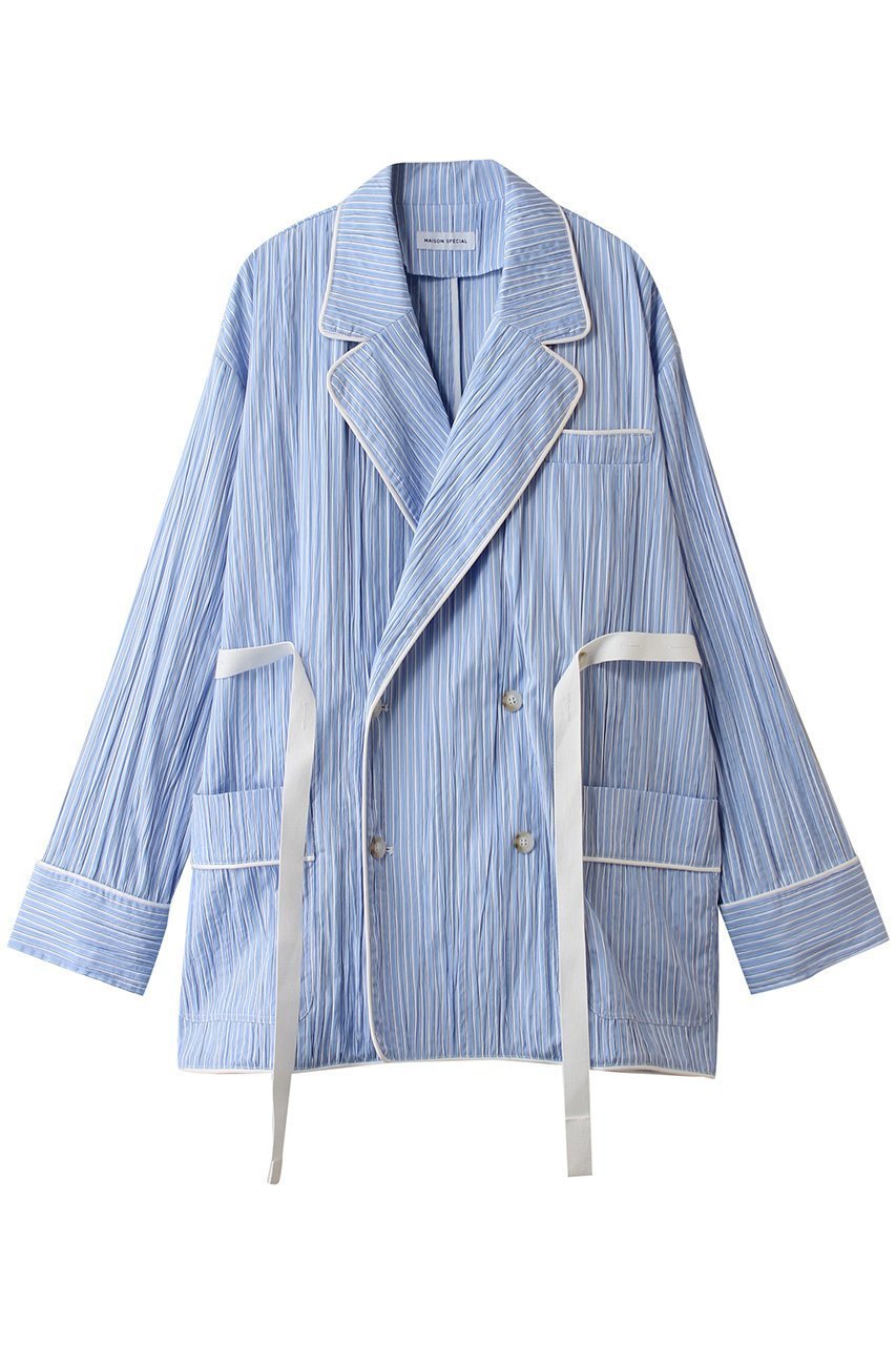 【メゾンスペシャル/MAISON SPECIAL】のPajama Shirt Jacket/パジャマシャツジャケット インテリア・キッズ・メンズ・レディースファッション・服の通販 founy(ファニー) 　ファッション　Fashion　レディースファッション　Fashion for Women　アウター　Coat / Outerwear Collection　レディースジャケット・軽アウター　Jackets　インナー　Innerwear　春　Spring　今季　This Season, Current Season　ジャケット　Jacket, Outerwear　ストライプ　Stripe, Striped Pattern　セットアップ　Set-Up, Coordinated Outfit　トレンド　Trend, Trending Now　ドット　Polka Dot, Dot Pattern　フェミニン　Feminine, Girly　ボトム　Bottoms, Lower Wear　モチーフ　Motif, Design Theme　BLU(ブルー)|ID: prp329100004872583 ipo3291000000036872071