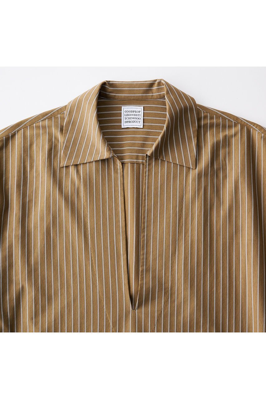 【グッド ピープル グッド ステッチング グッド プロダクト/GOOD PEOPLE GOOD STITCHING GOOD PRODUCT】のスキッパー プルオーバーシャツ 人気、トレンドファッション・服の通販 founy(ファニー) 　ファッション　Fashion　レディースファッション　Fashion for Women　トップス・カットソー　Cut & Sew Tops　シャツ・ブラウス・オフィスカジュアル　Elegant Blouses & Button-Ups　カジュアルプルオーバー・ニットトップス　Pullovers & Knit Tops / Casual Pullovers　カットソー　Cut and Sewn Top　スキッパー　Skipper, Open Collar　ストライプ　Stripe, Striped Pattern　スリーブ　Sleeve, Long Sleeve / Short Sleeve　ダブル　Double, Double-Breasted　ロング　Long, Long-Length　エレガント 上品　Elegant　other-2|ID: prp329100004872693 ipo3291000000036343330